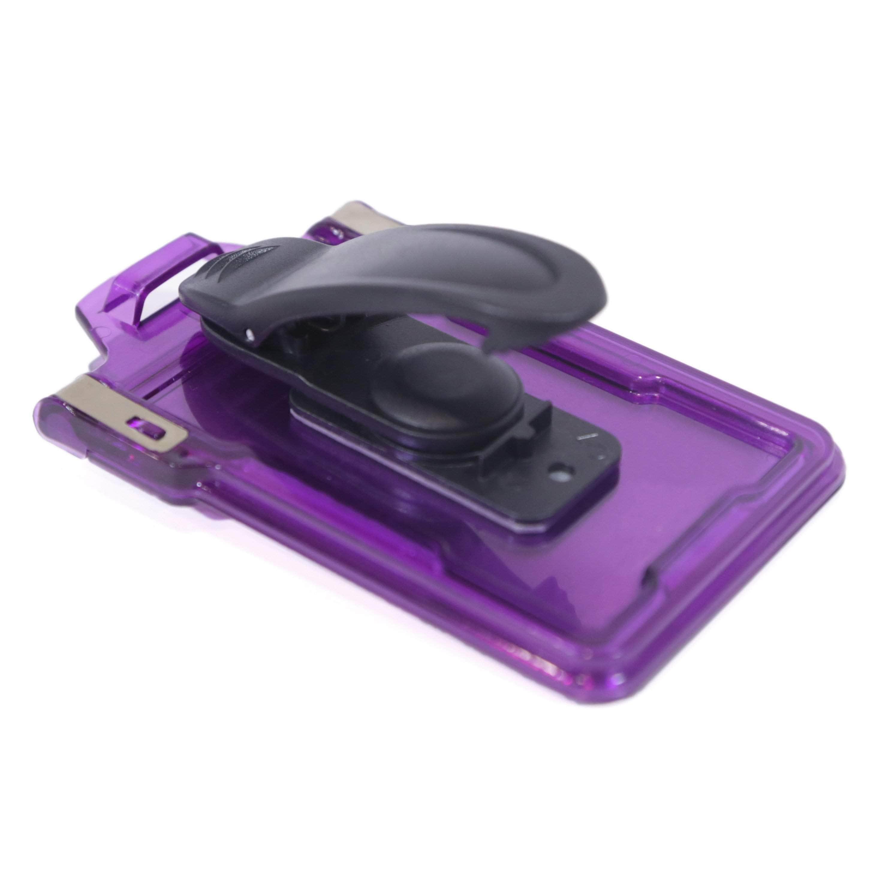 Secure Badge Holder Classic Vertical 1 ID Card Holder With Belt Clip - Purple - IDSH1004 - 001B - BC - Pur