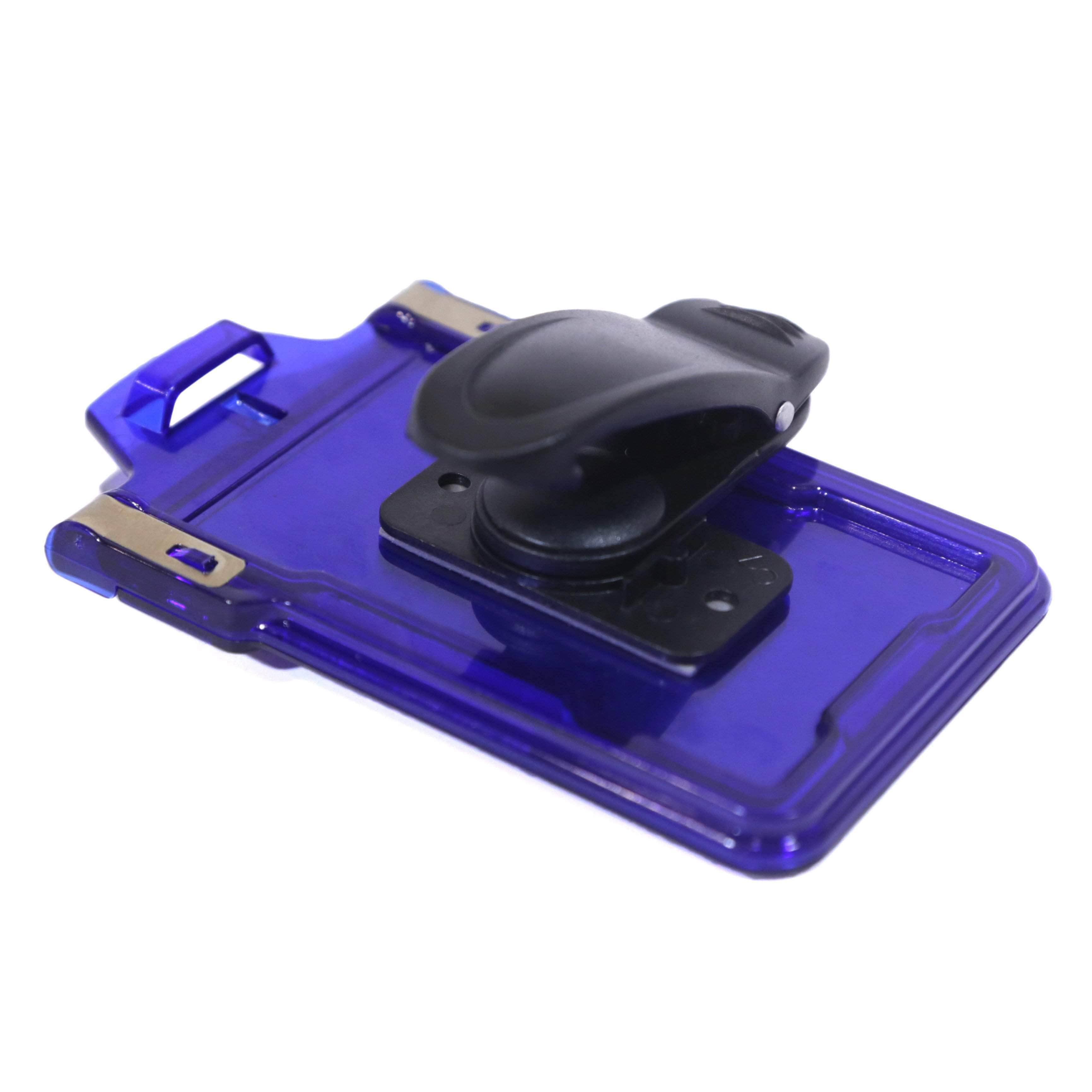 Secure Badge Holder Classic Vertical 1 ID Card Holder With Belt Clip - Blue - IDSH1004 - 001B - BC - Blu