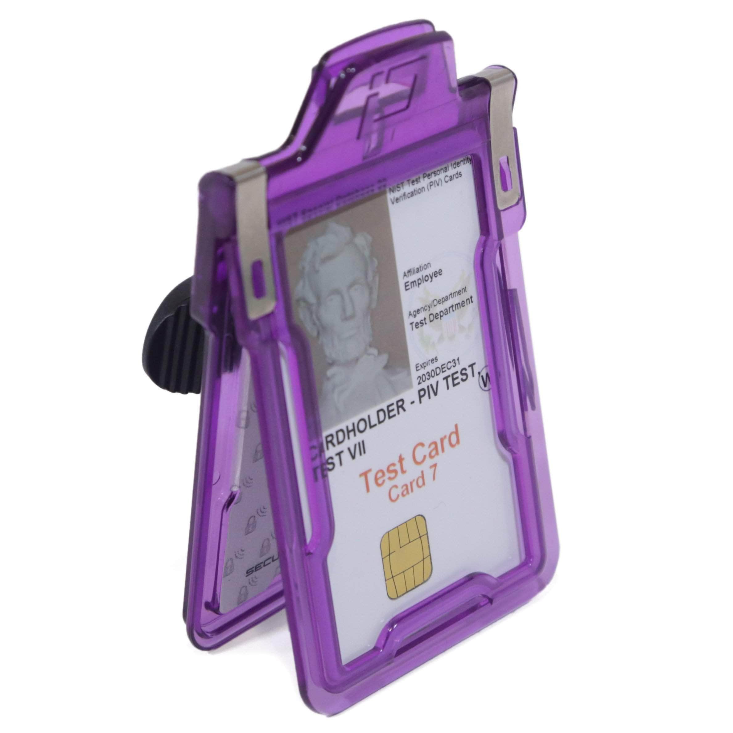 Secure Badge Holder Classic Vertical 1 ID Card Holder With Belt Clip - Purple - IDSH1004 - 001B - BC - Pur