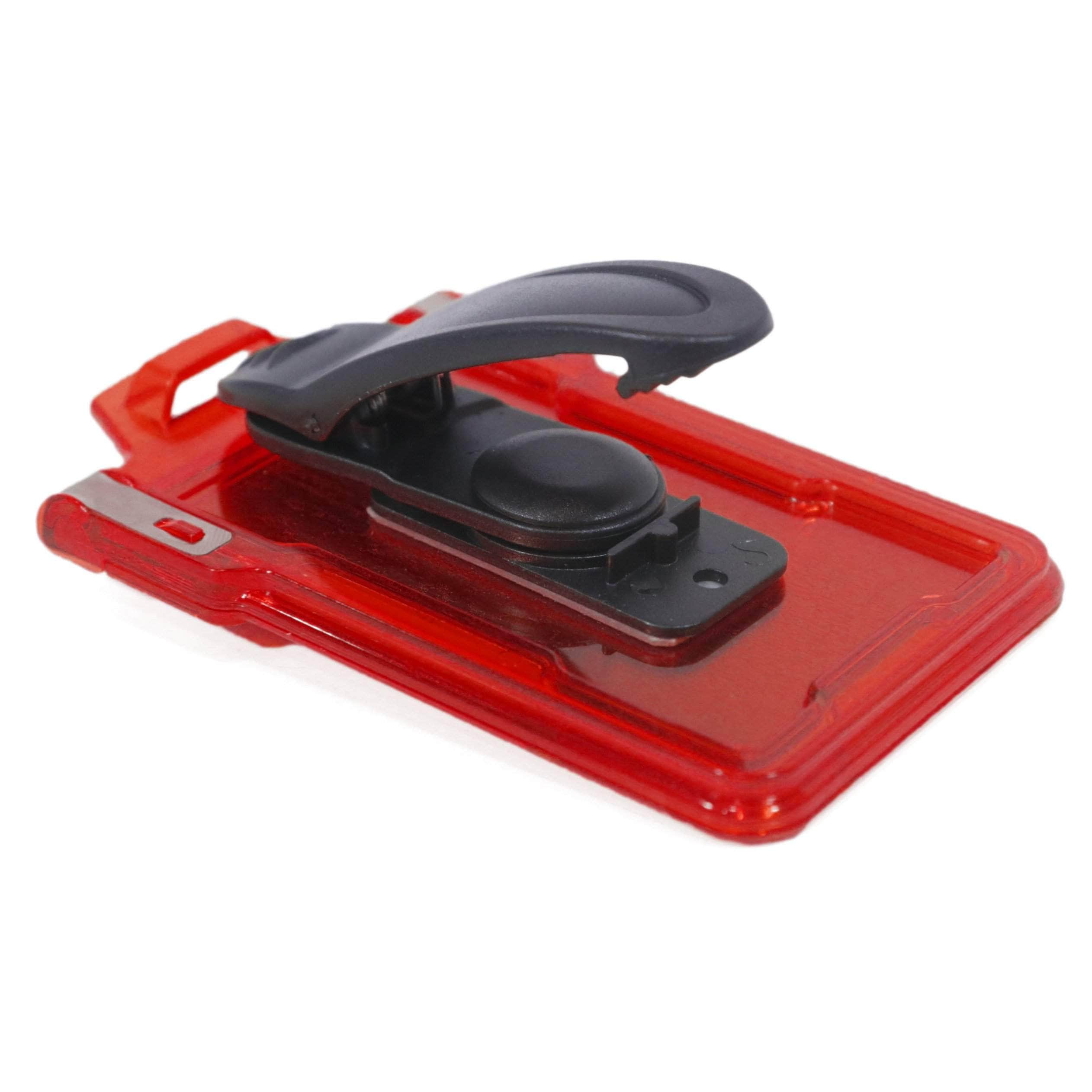 Secure Badge Holder Classic Vertical 1 ID Card Holder With Belt Clip - Red - IDSH1004 - 001B - BC - Red