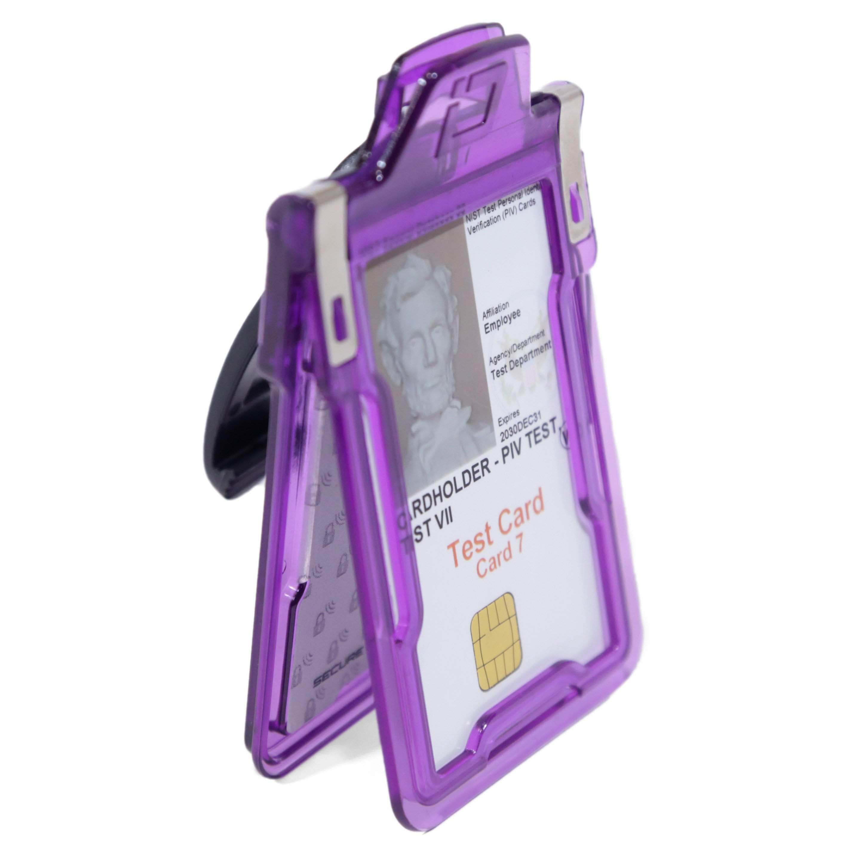 Secure Badge Holder Classic Vertical 1 ID Card Holder With Belt Clip - Purple - IDSH1004 - 001B - BC - Pur