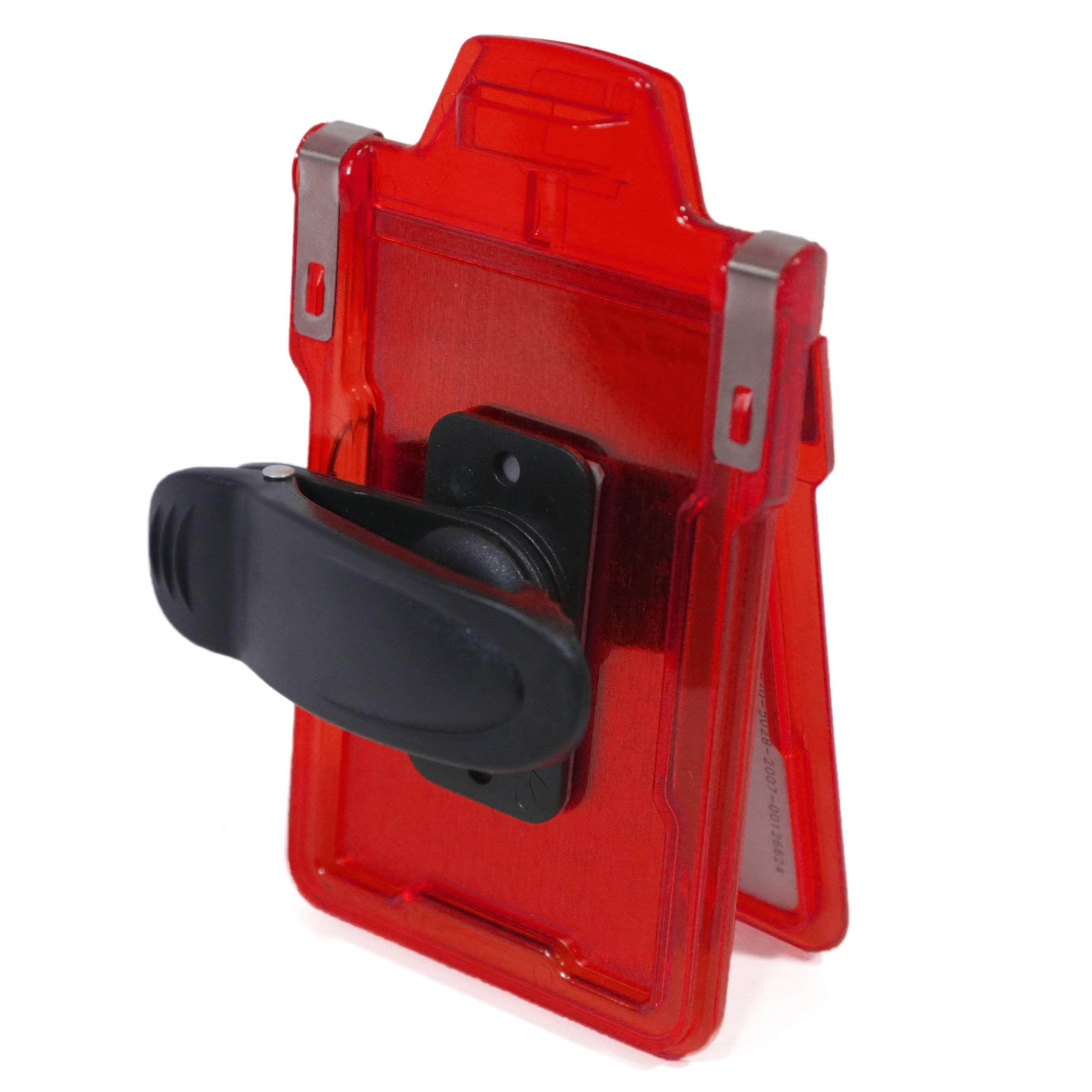 Secure Badge Holder Classic Vertical 1 ID Card Holder With Belt Clip - Red - IDSH1004 - 001B - BC - Red