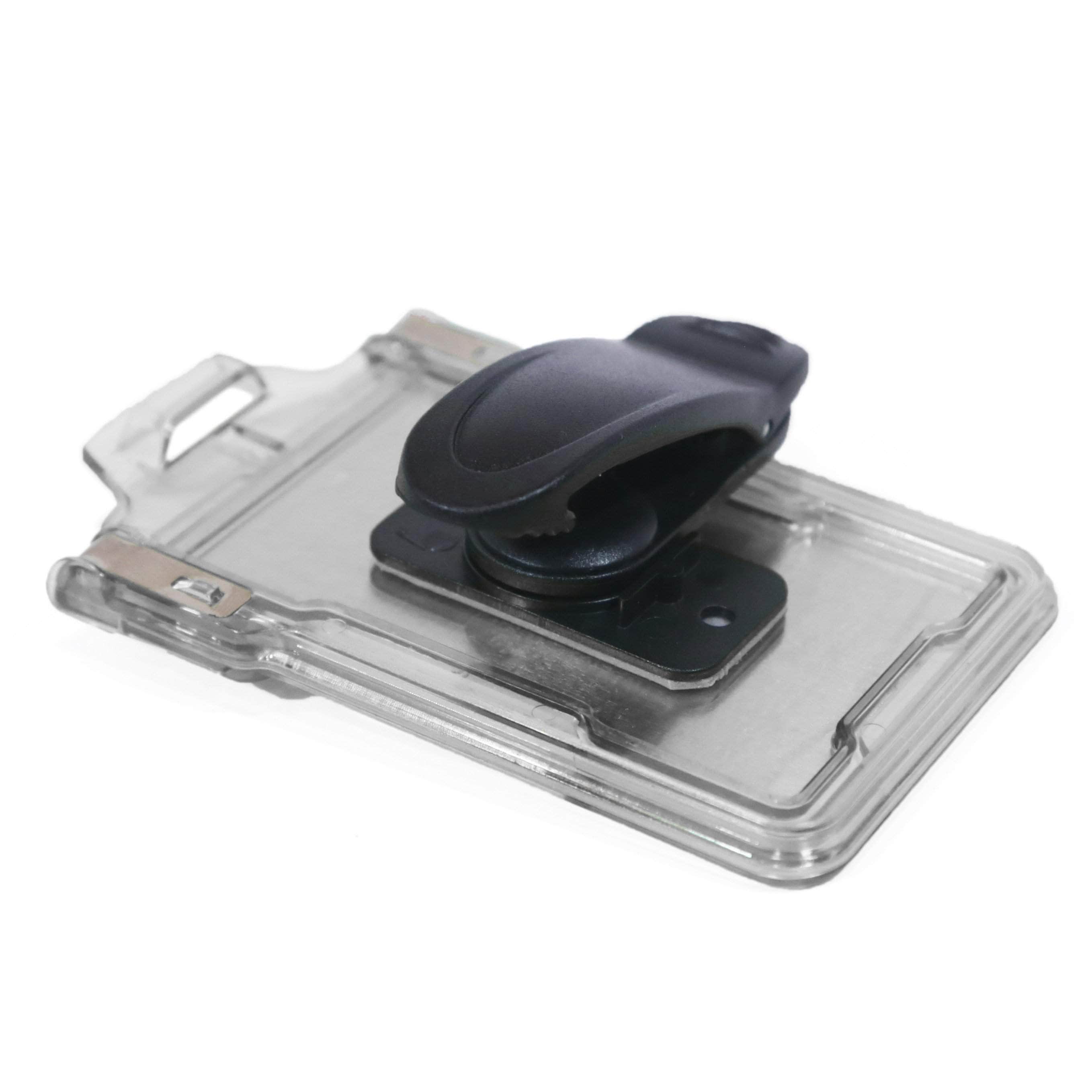 Secure Badge Holder Classic Vertical 1 ID Card Holder With Belt Clip - Clear - IDSH1004 - 001B - BC - Clr