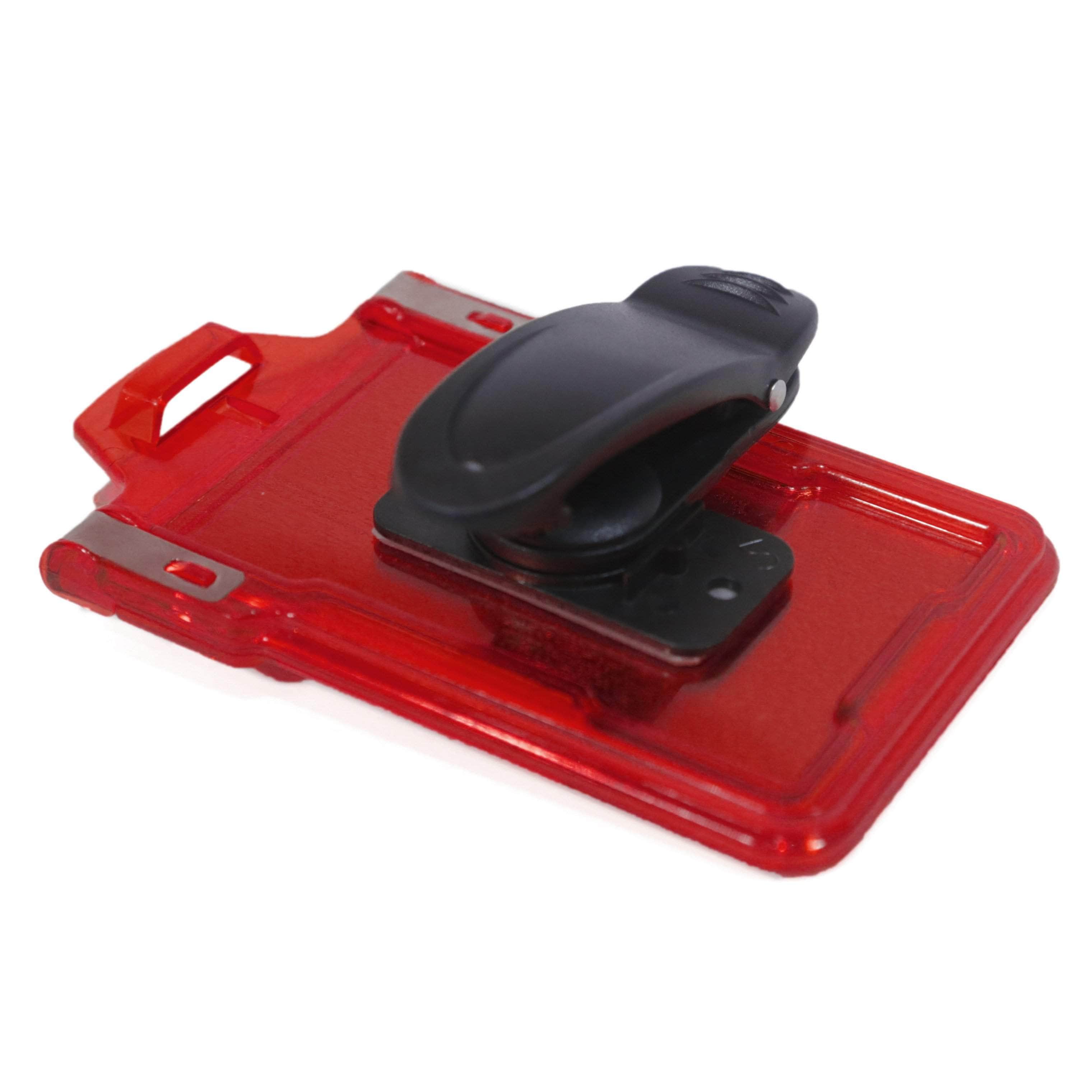 Secure Badge Holder Classic Vertical 1 ID Card Holder With Belt Clip - Red - IDSH1004 - 001B - BC - Red