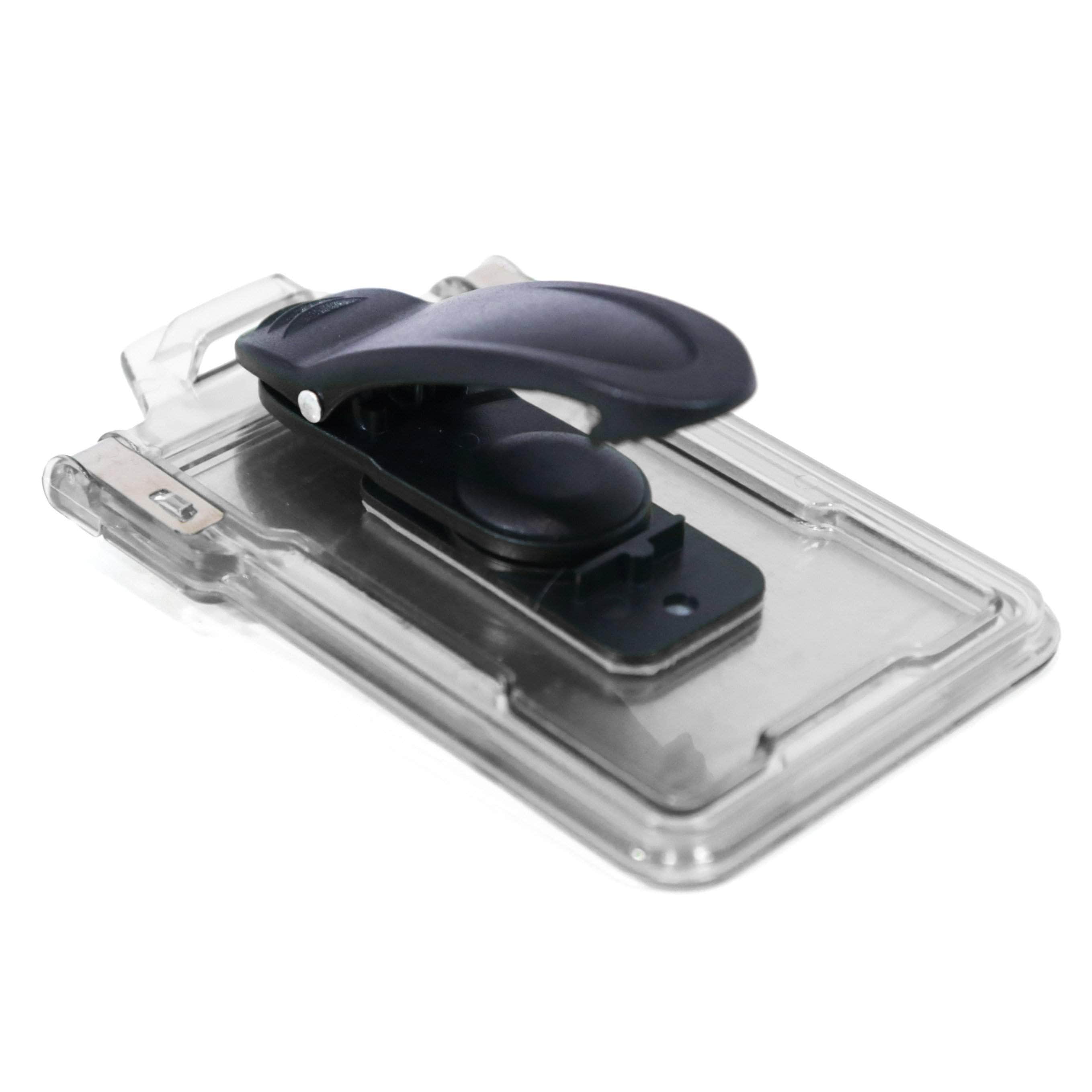 Secure Badge Holder Classic Vertical 1 ID Card Holder With Belt Clip - Clear - IDSH1004 - 001B - BC - Clr