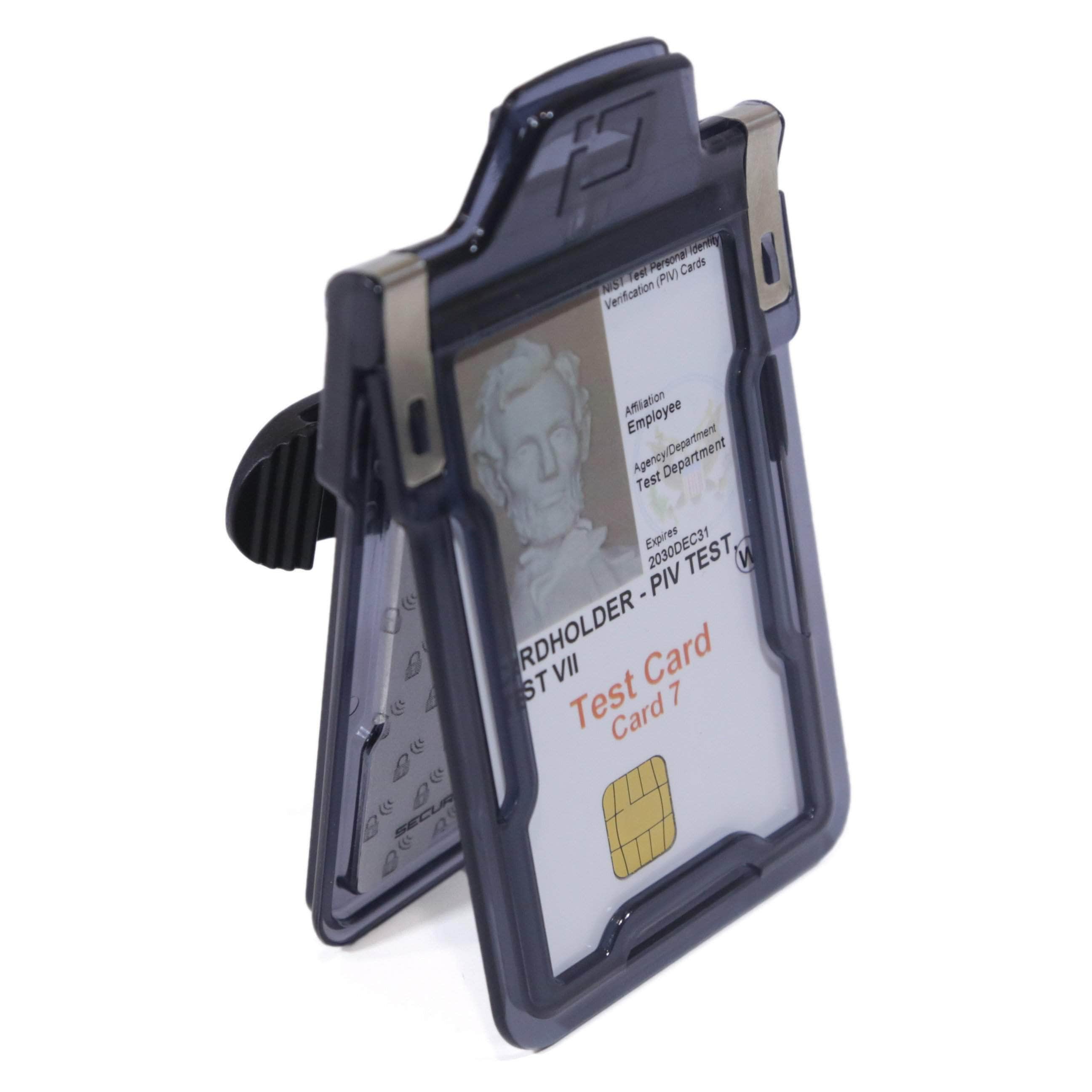Secure Badge Holder Classic Vertical 1 ID Card Holder With Belt Clip - Black - IDSH1004 - 001B - BC - Blk