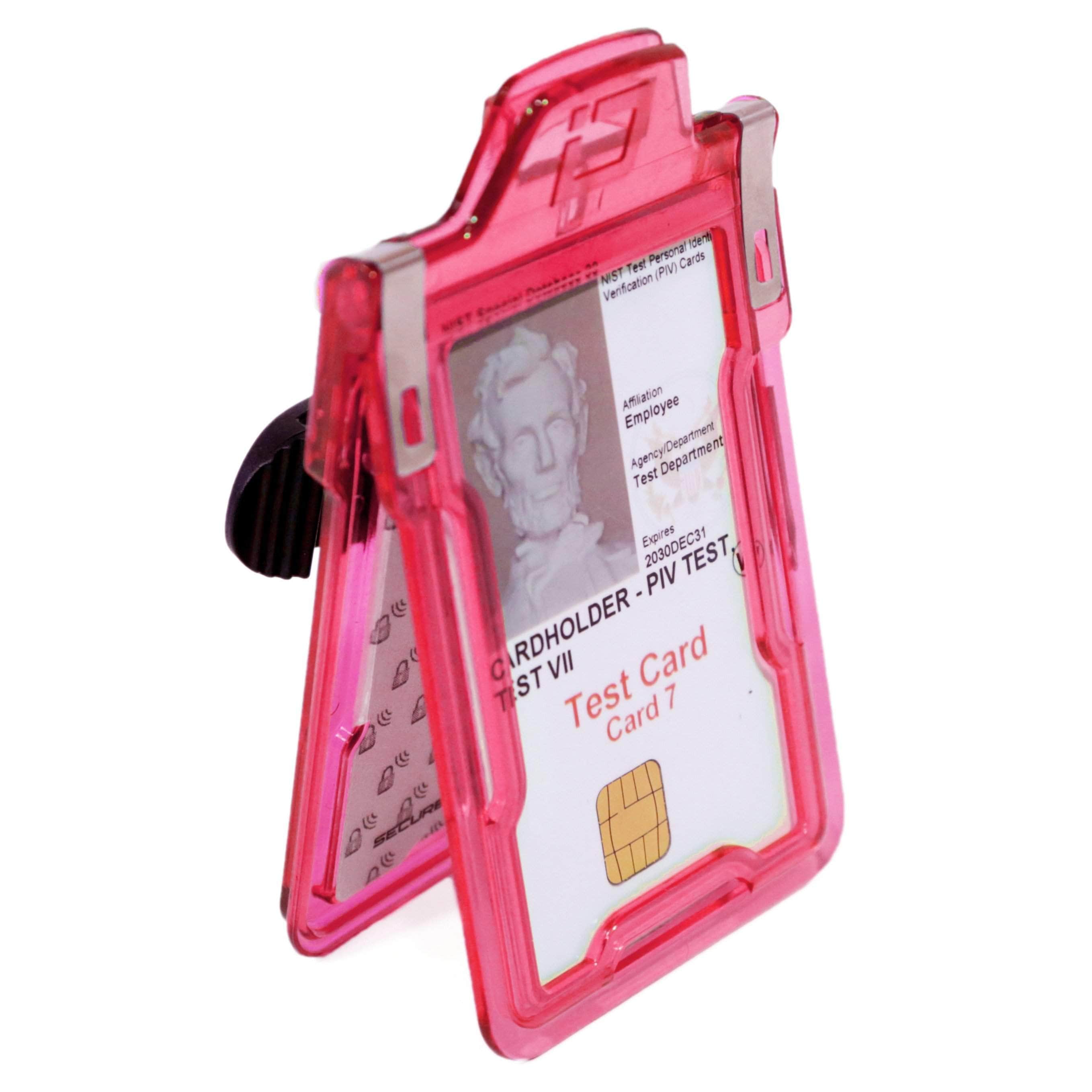 Secure Badge Holder Classic Vertical 1 ID Card Holder With Belt Clip - Pink - IDSH1004 - 001B - BC - Pnk