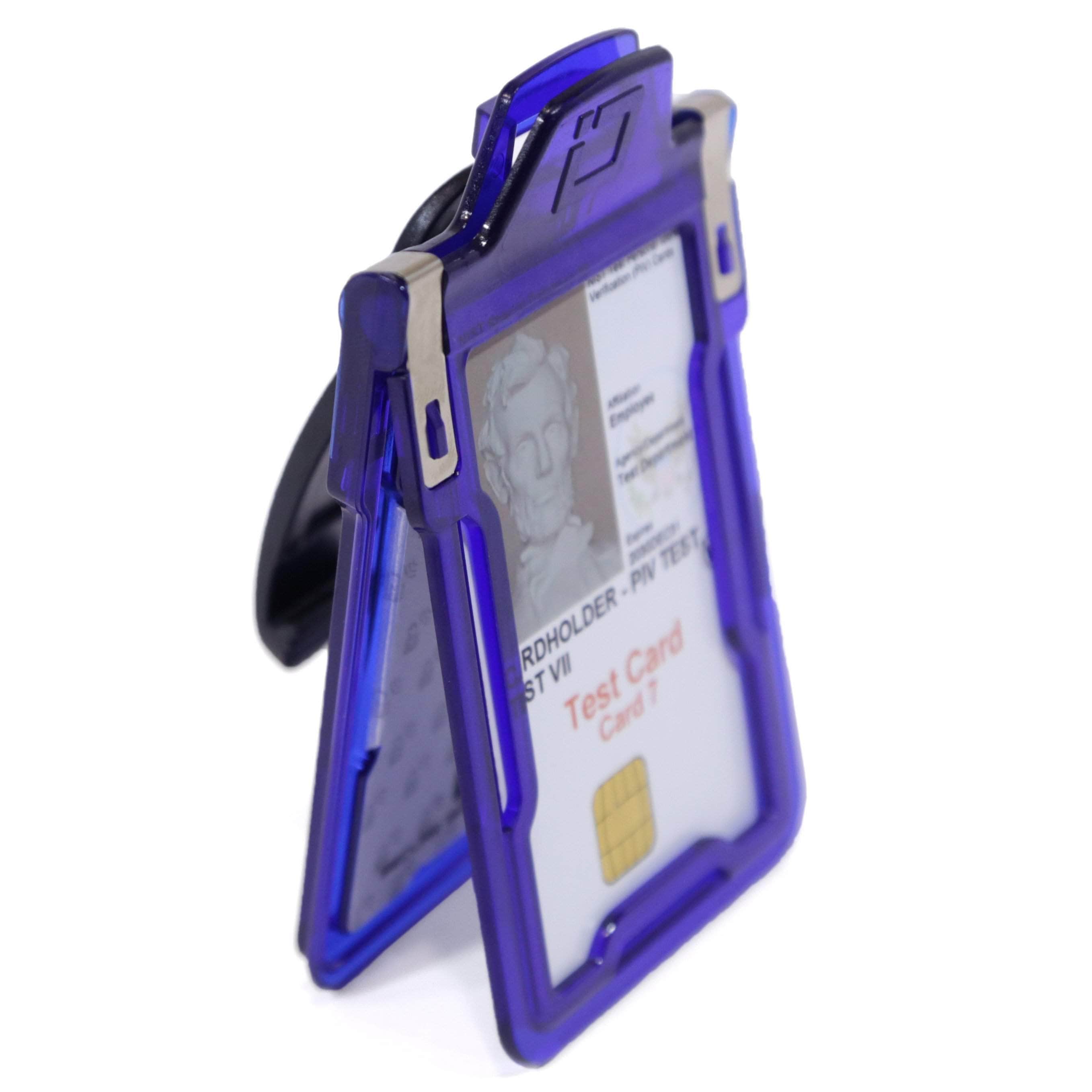 Secure Badge Holder Classic Vertical 1 ID Card Holder With Belt Clip - Blue - IDSH1004 - 001B - BC - Blu