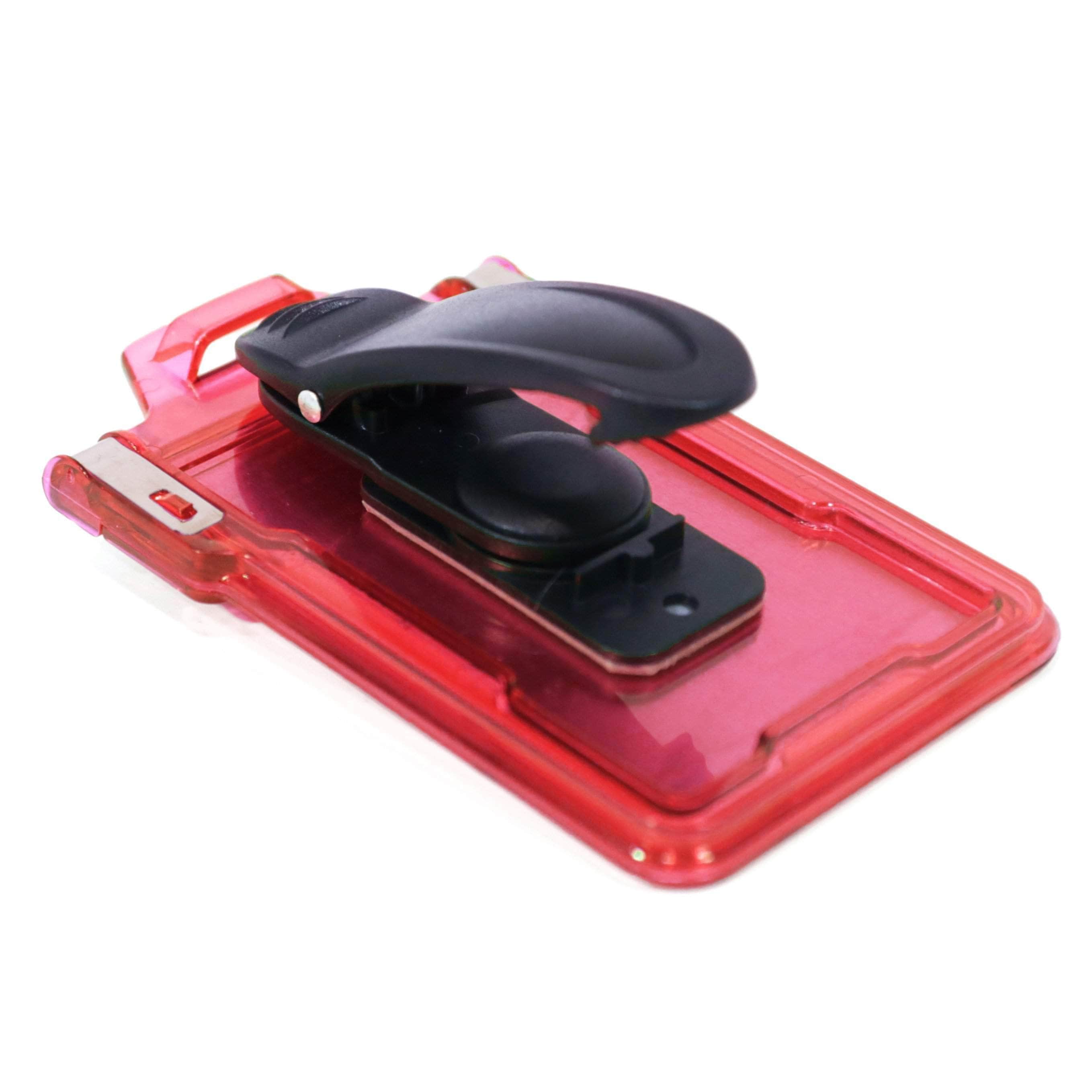 Secure Badge Holder Classic Vertical 1 ID Card Holder With Belt Clip - Pink - IDSH1004 - 001B - BC - Pnk