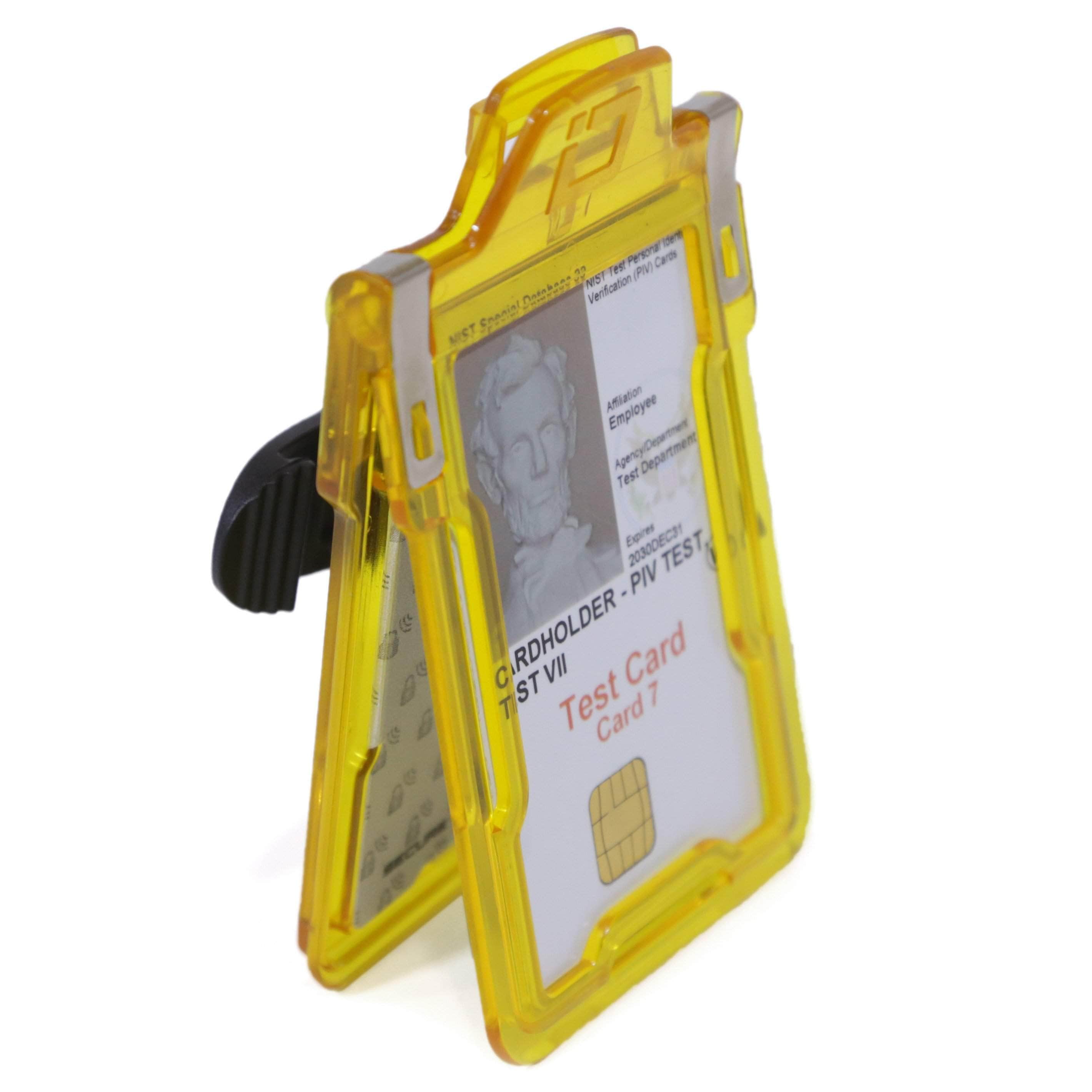 Secure Badge Holder Classic Vertical 1 ID Card Holder With Belt Clip - Yellow - IDSH1004 - 001B - BC - Ylw