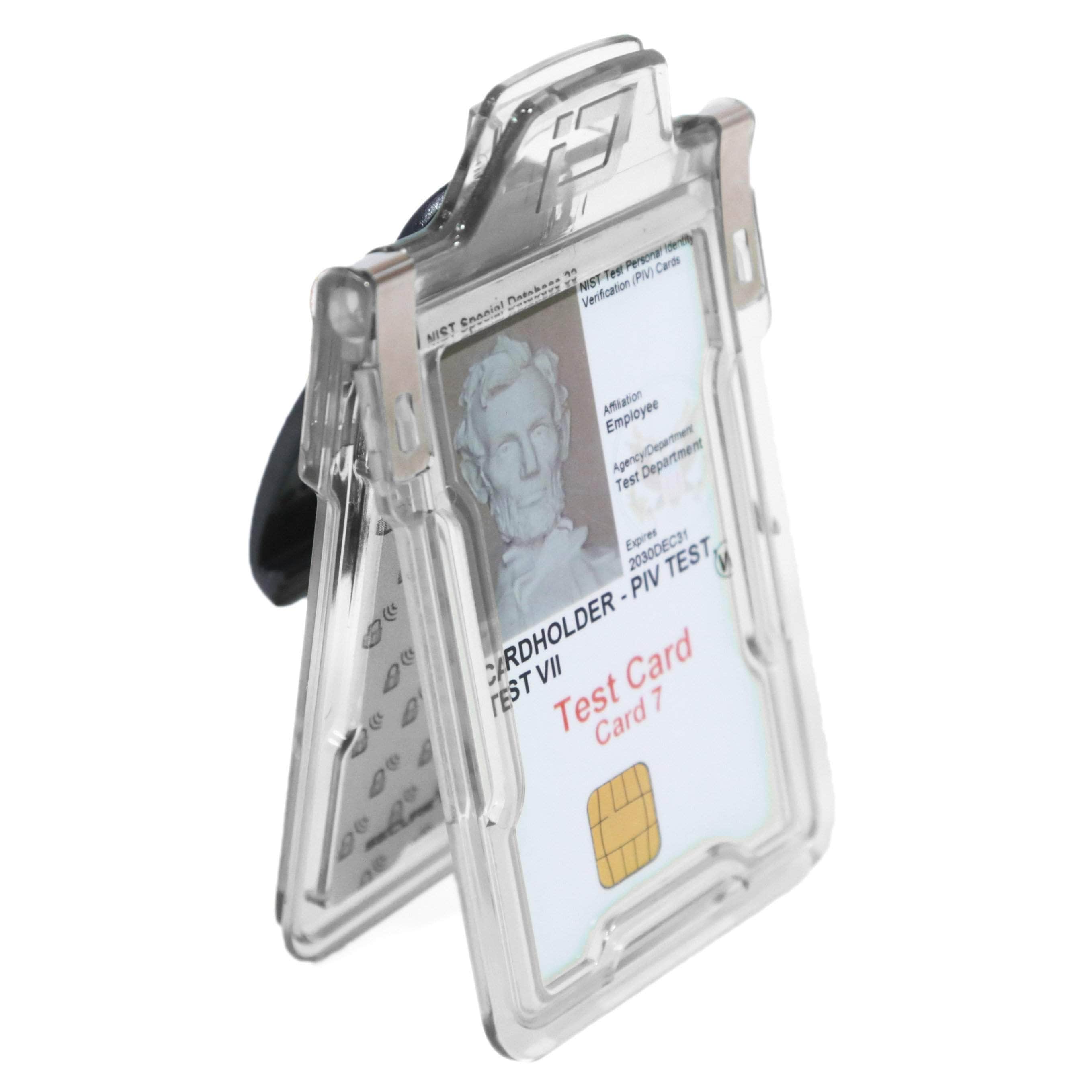 Secure Badge Holder Classic Vertical 1 ID Card Holder With Belt Clip - Clear - IDSH1004 - 001B - BC - Clr