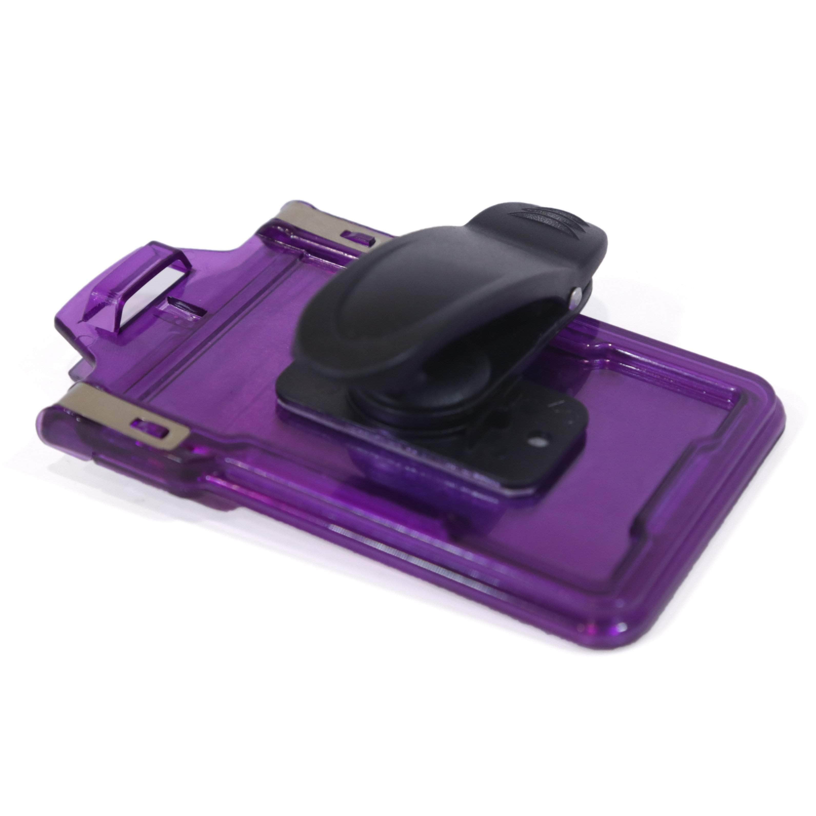 Secure Badge Holder Classic Vertical 1 ID Card Holder With Belt Clip - Purple - IDSH1004 - 001B - BC - Pur