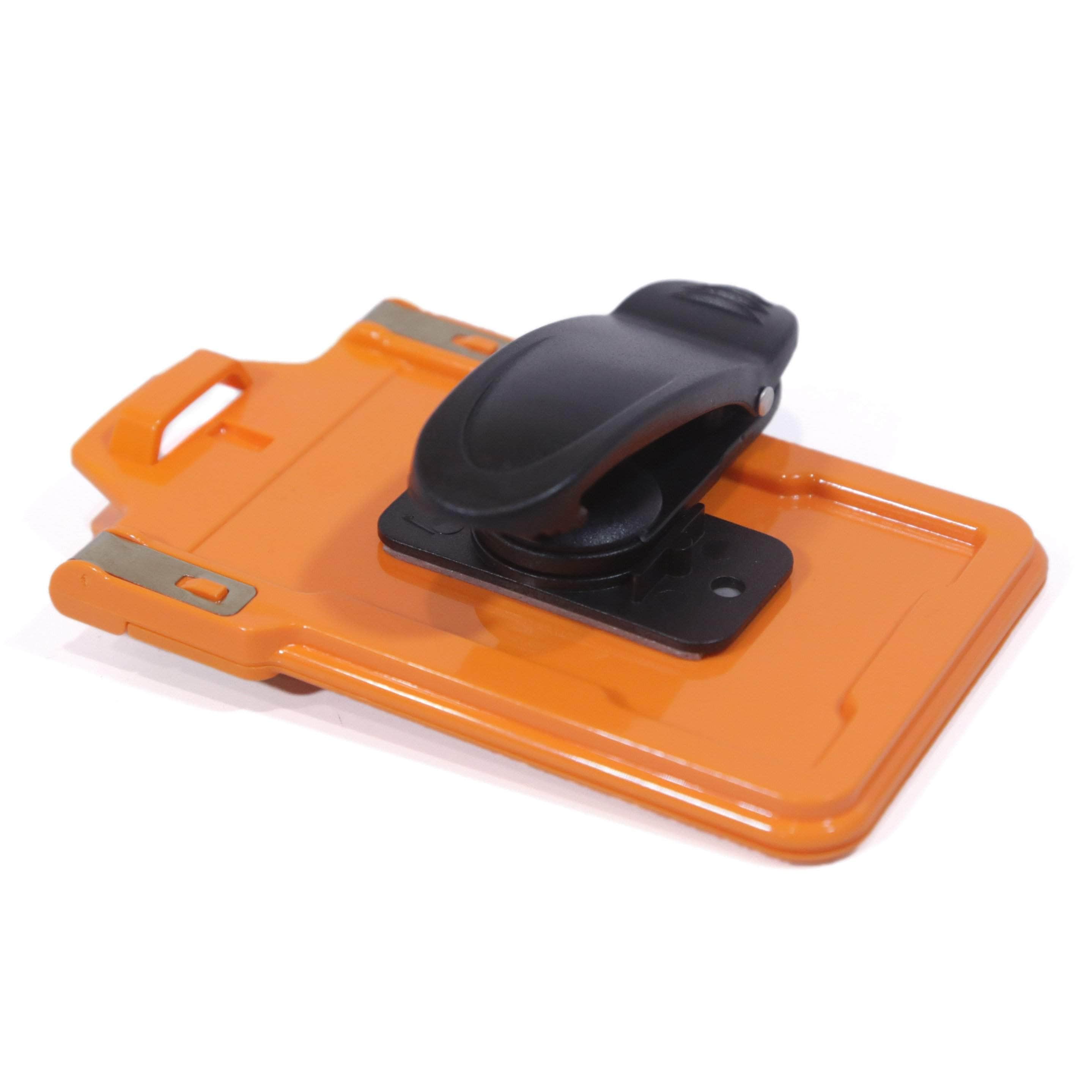 Secure Badge Holder Classic Vertical 1 ID Card Holder With Belt Clip - Orange - IDSH1004 - 001B - BC - Org