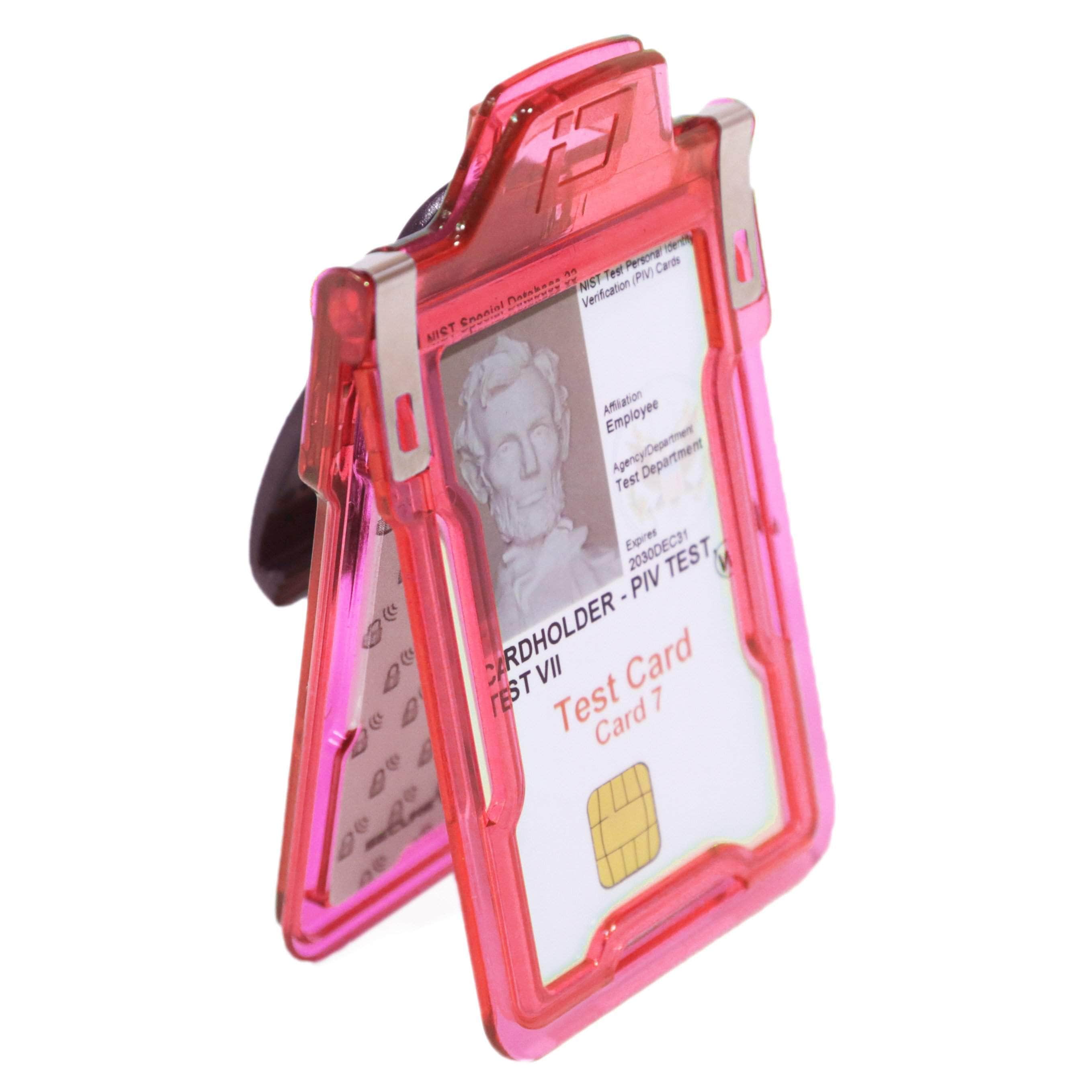 Secure Badge Holder Classic Vertical 1 ID Card Holder With Belt Clip - Pink - IDSH1004 - 001B - BC - Pnk