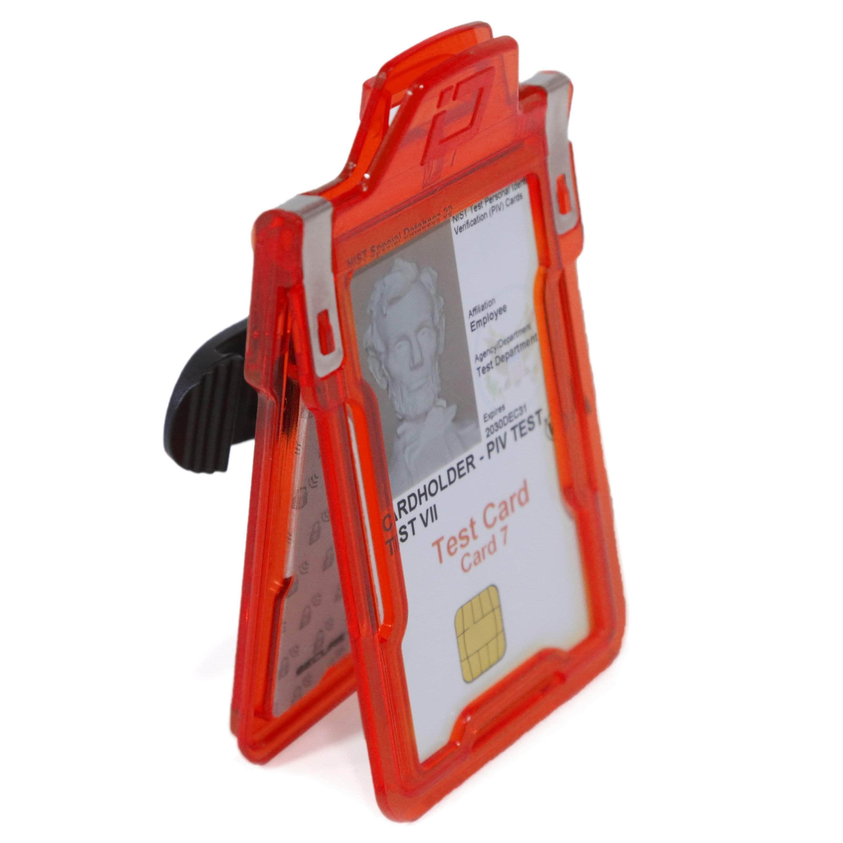 Secure Badge Holder Classic Vertical 1 ID Card Holder With Belt Clip - Red - IDSH1004 - 001B - BC - Red