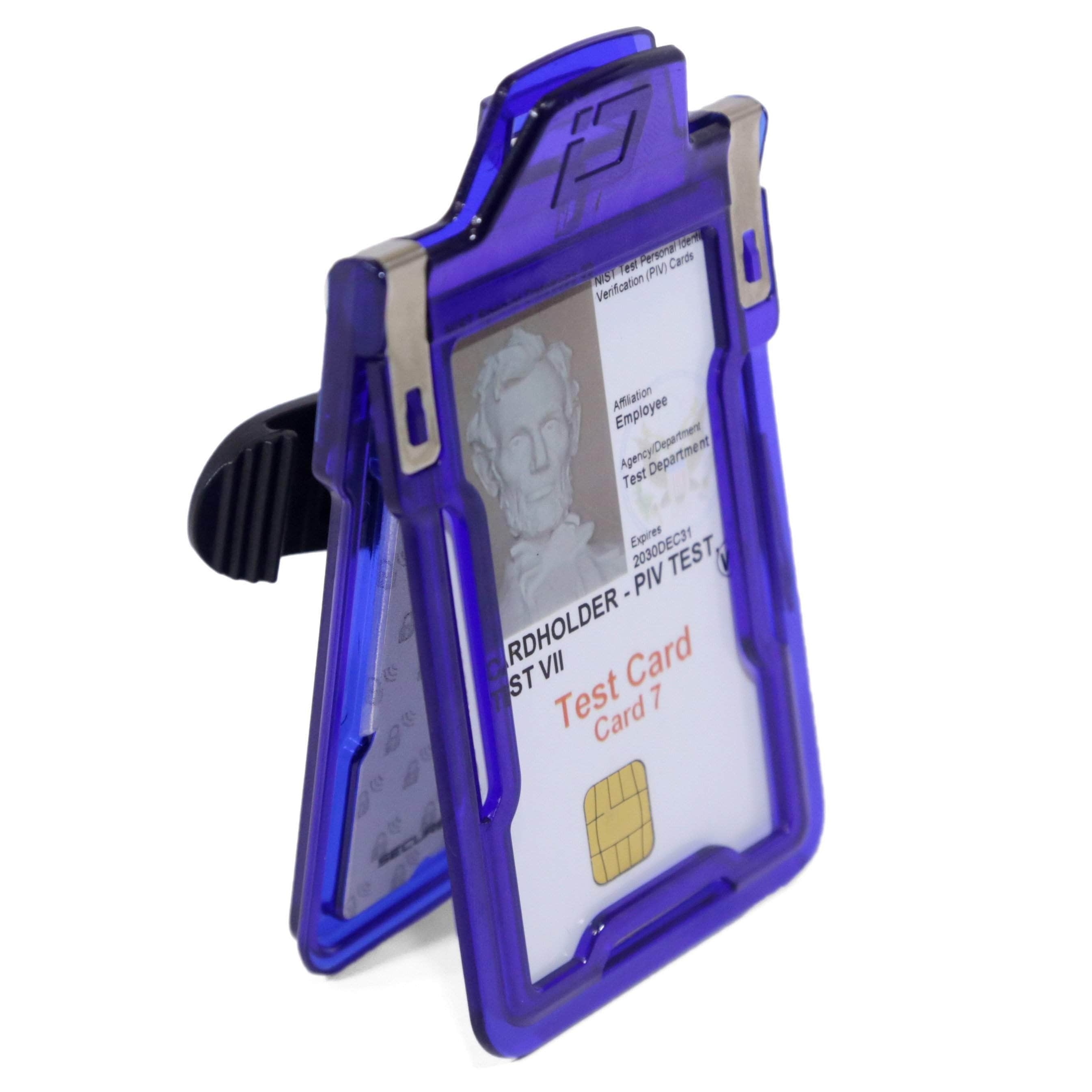Secure Badge Holder Classic Vertical 1 ID Card Holder With Belt Clip - Blue - IDSH1004 - 001B - BC - Blu