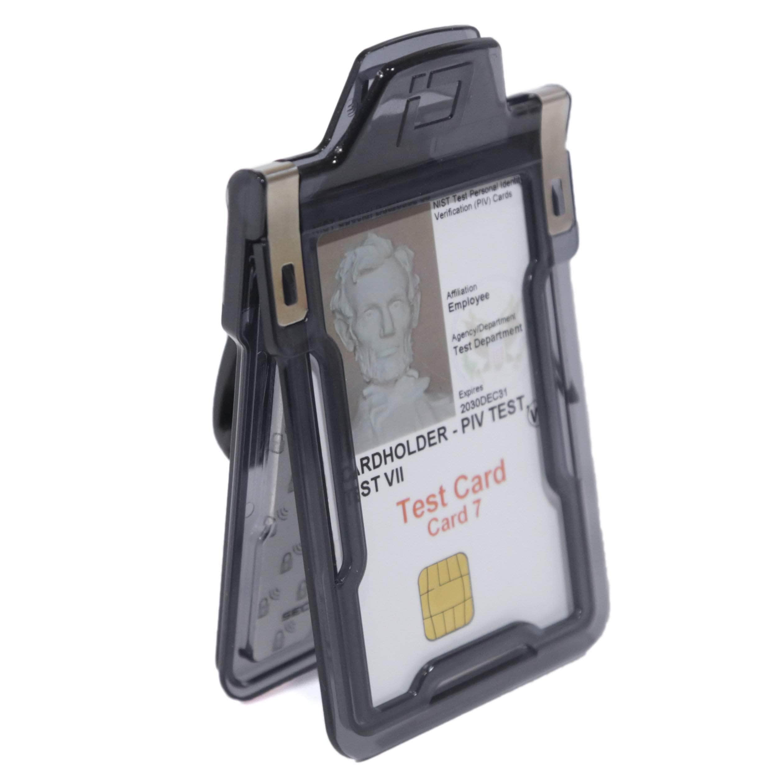 Secure Badge Holder Classic Vertical 1 ID Card Holder With Belt Clip - Black - IDSH1004 - 001B - BC - Blk