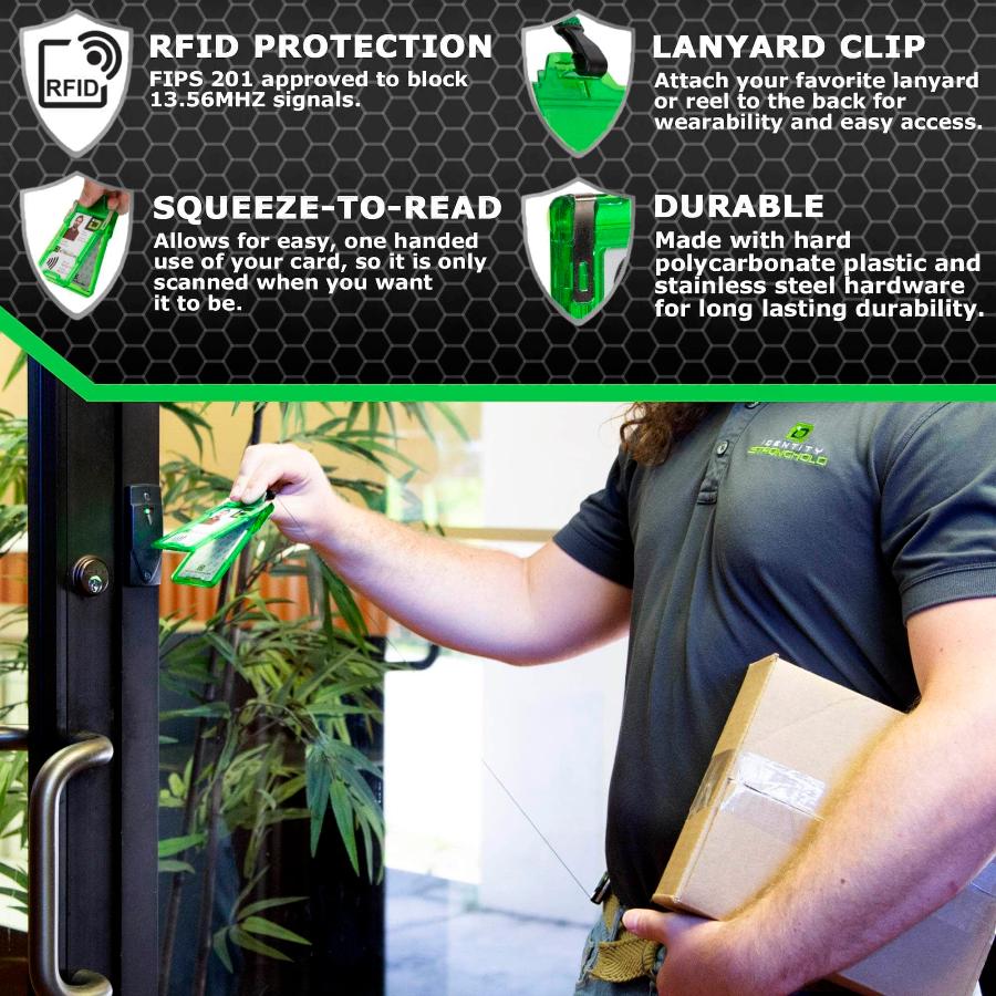 "Squeeze to Read" Secure Badge Holder Classic Vertical 1 ID Card Holder - Green - IDSH1004 - 001B - Grn