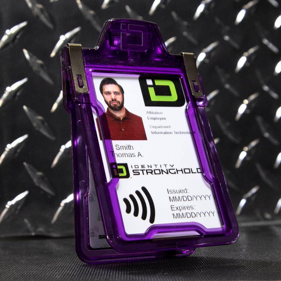 "Squeeze to Read" Secure Badge Holder Classic Vertical 1 ID Card Holder - Purple - IDSH1004 - 001B - Pur