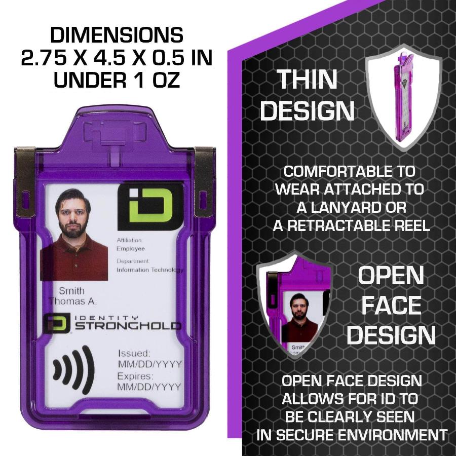 "Squeeze to Read" Secure Badge Holder Classic Vertical 1 ID Card Holder - Purple - IDSH1004 - 001B - Pur