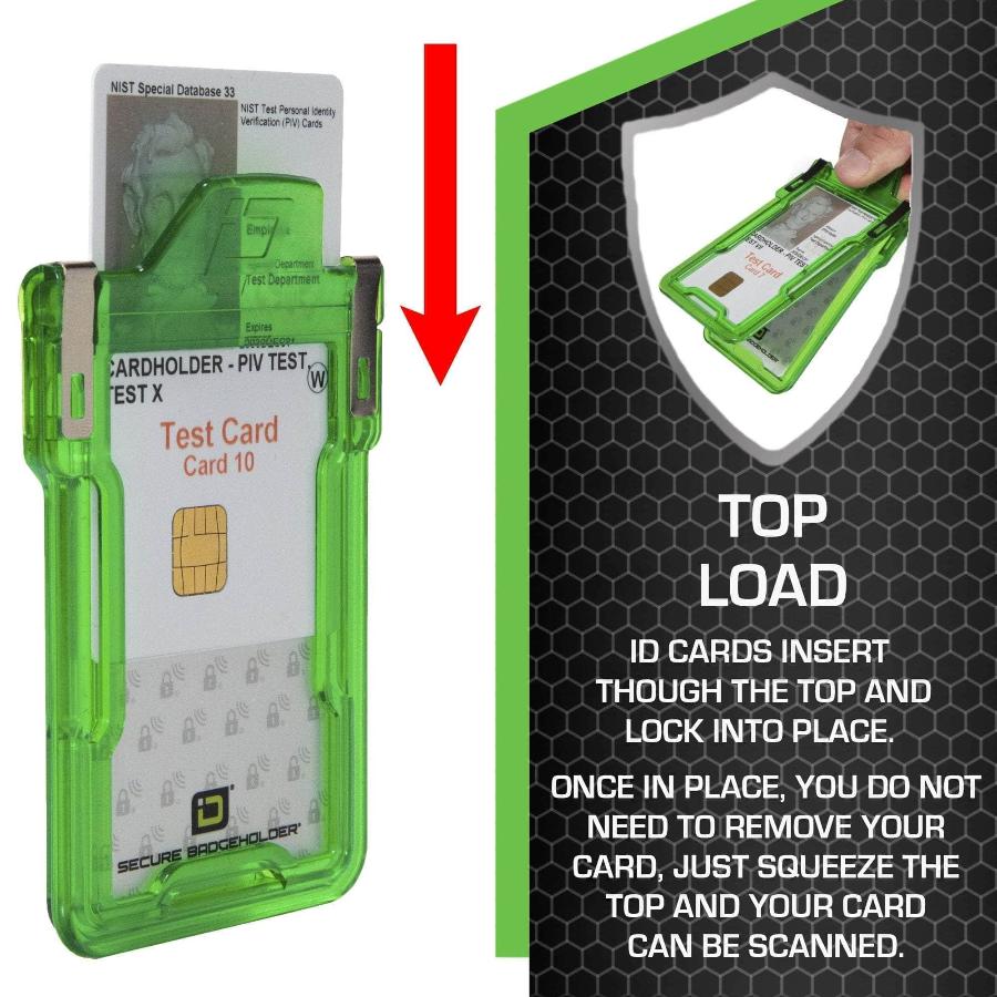 "Squeeze to Read" Secure Badge Holder Classic Vertical 1 ID Card Holder - Green - IDSH1004 - 001B - Grn