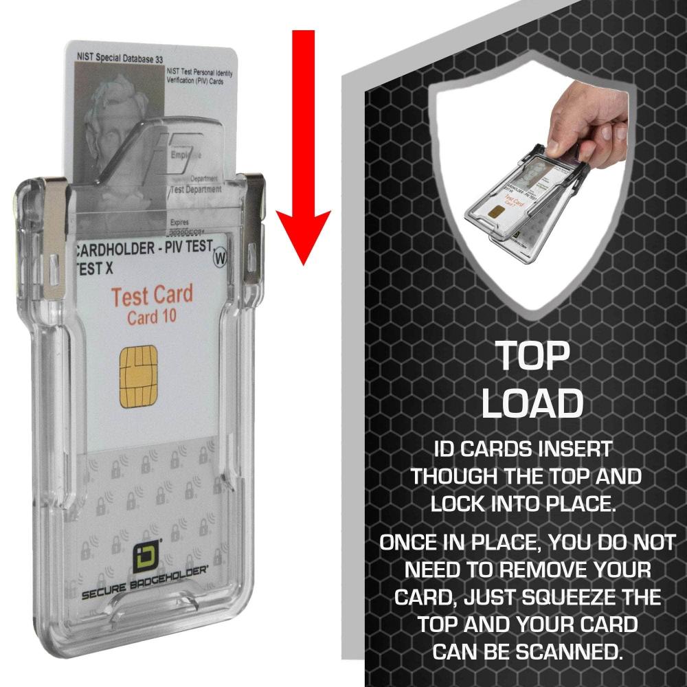 "Squeeze to Read" Secure Badge Holder Classic Vertical 1 ID Card Holder - Clear - IDSH1004 - 001B - Clr