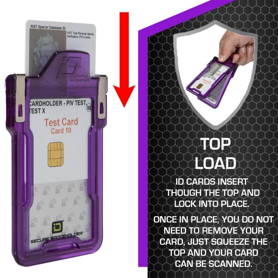 "Squeeze to Read" Secure Badge Holder Classic Vertical 1 ID Card Holder - Purple - IDSH1004 - 001B - Pur