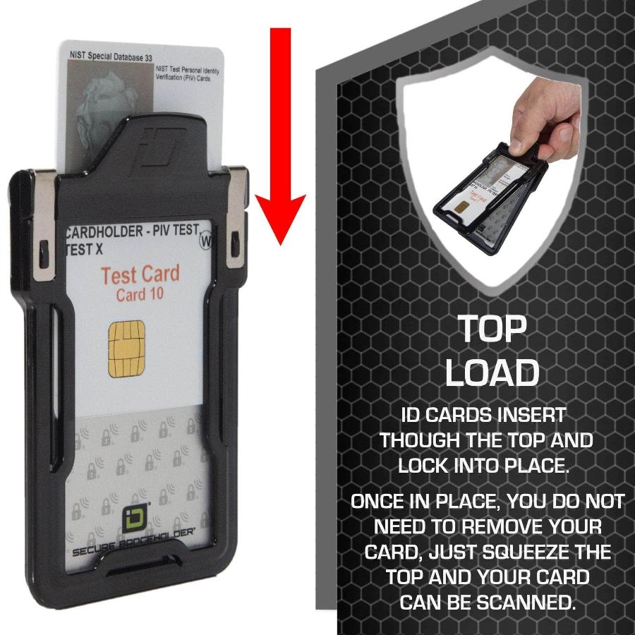 "Squeeze to Read" Secure Badge Holder Classic Vertical 1 ID Card Holder - Black - IDSH1004 - 001B - Blk