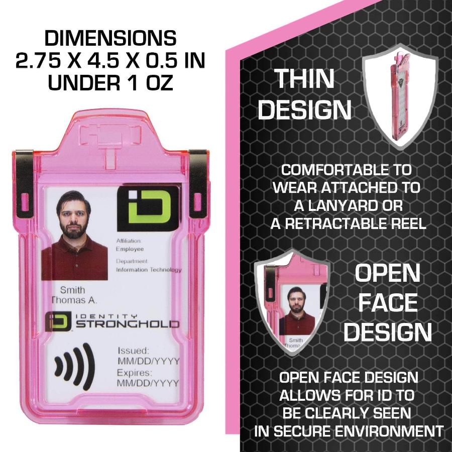 "Squeeze to Read" Secure Badge Holder Classic Vertical 1 ID Card Holder - Pink - IDSH1004 - 001B - Pnk