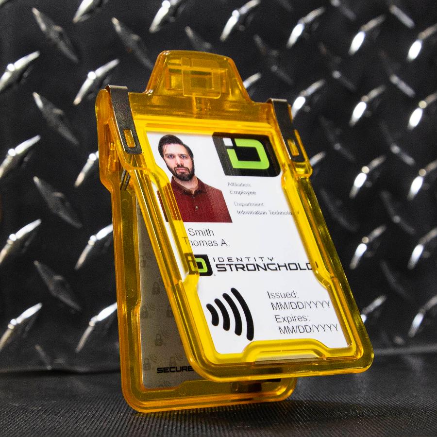 "Squeeze to Read" Secure Badge Holder Classic Vertical 1 ID Card Holder - Yellow - IDSH1004 - 001B - Ylw