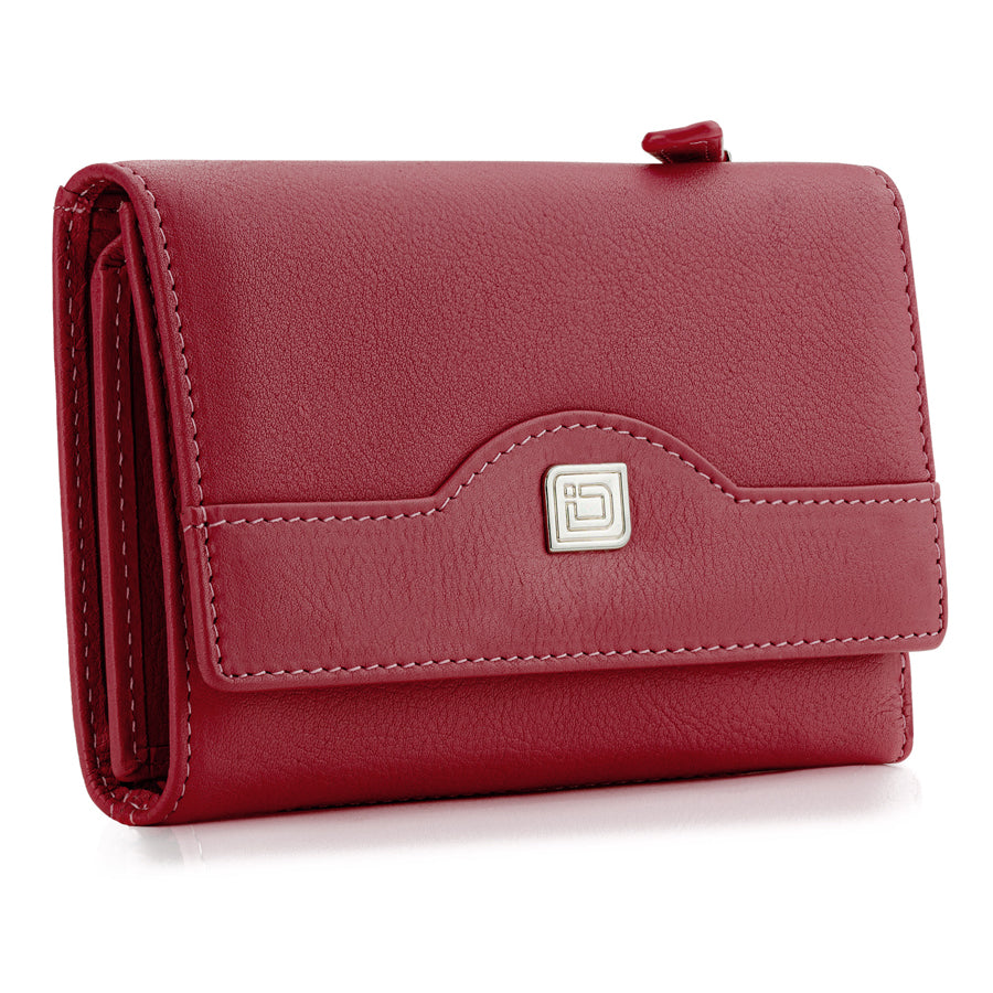 RFID Women's Wallet Leather Trifold Red Front