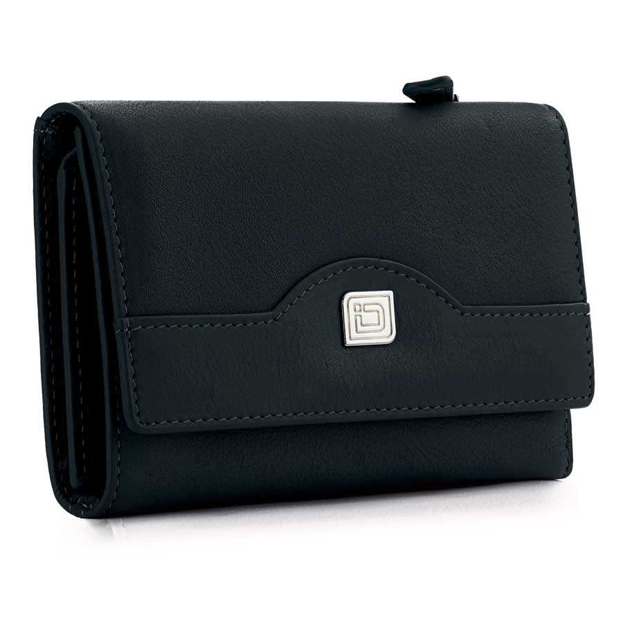 RFID Blocking Women's Leather Trifold Wallet - Black - IDSH7102 - blk