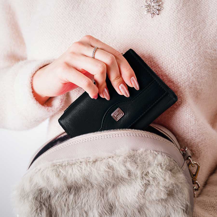 RFID Blocking Women's Leather Trifold Wallet - Black - IDSH7102 - blk