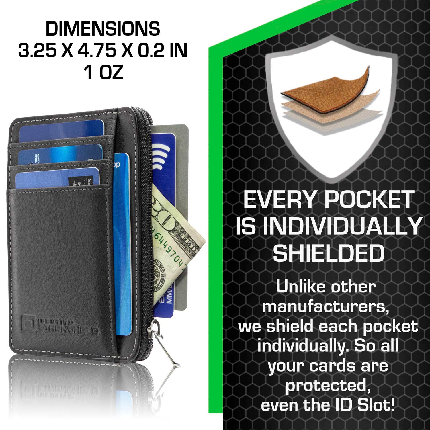 7004 Black RFID Blocking Minimalist Wallet Dimensions