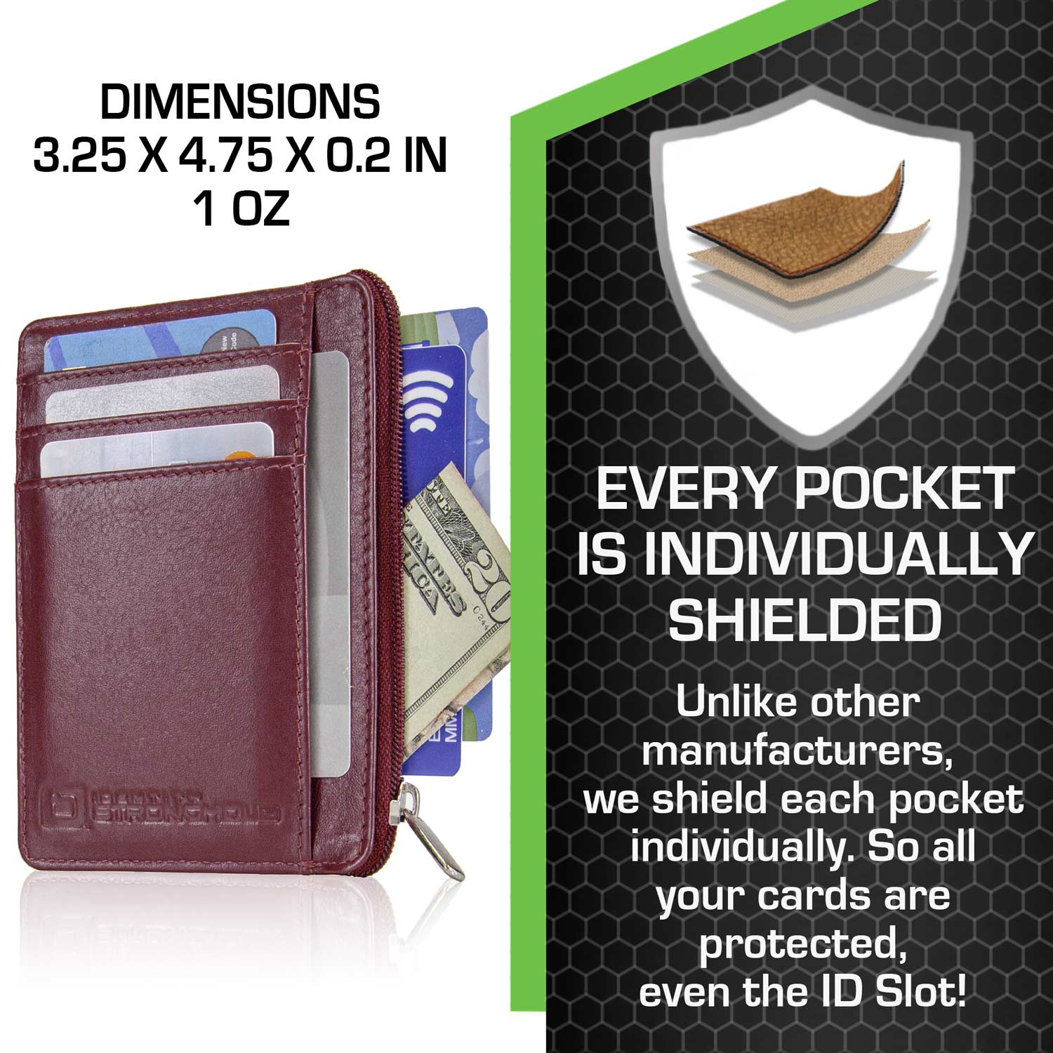 7004 Red RFID Blocking Minimalist Wallet Dimensions