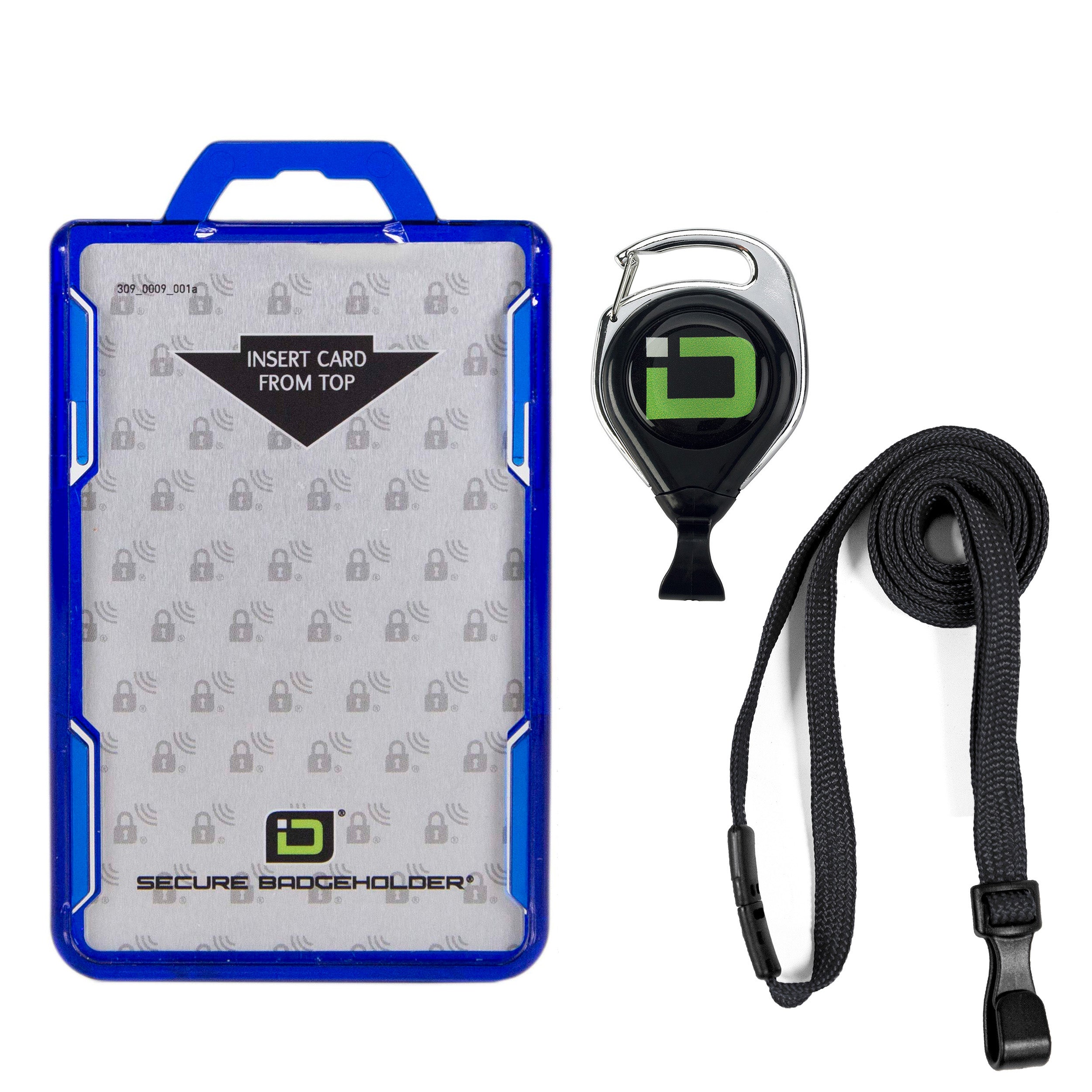 Secure Badge Holder Duolite ® Vertical 2 ID Card Holder, Retractable Reel, and Lanyard Bundle