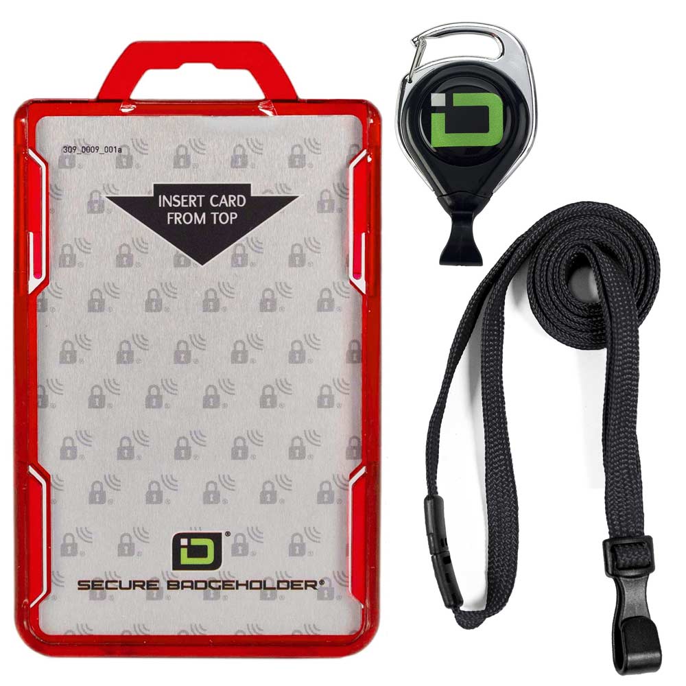 Secure Badge Holder Duolite Vertical 2 ID Card Holder, Retractable Reel, and Lanyard Bundle Secure Badge Holder Duolite Vertical 2 ID Card Holder, Retractable Reel, and Lanyard Bundle