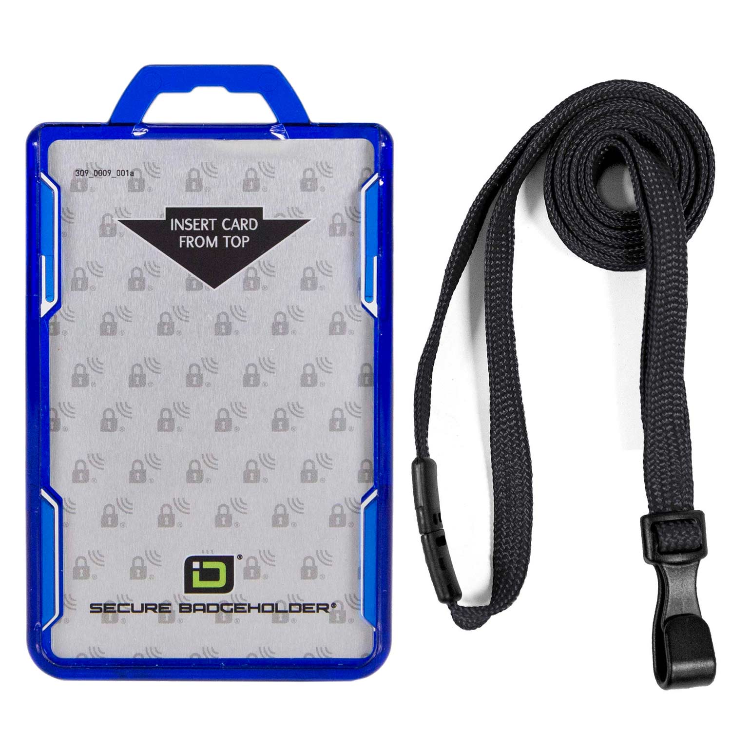 Secure Badge Holder Duolite ® Vertical 2 ID Card Holder, and Lanyard Bundle - Blue Black - IDSH2038 - blublk
