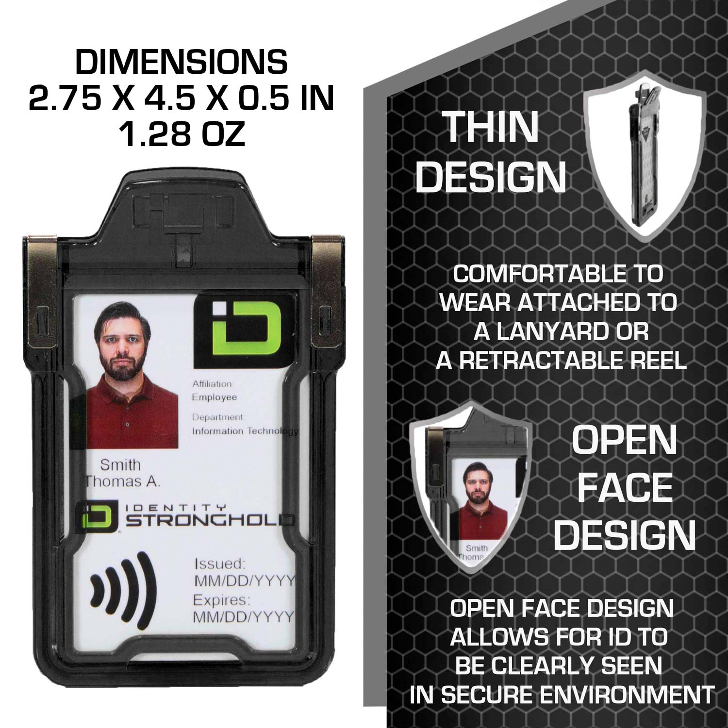 Secure Badge Holder Classic with BloxProx™ - Protects 125Khz HID Prox 1 ID Card Holder - Black - IDSH5001 - 001B - Blk