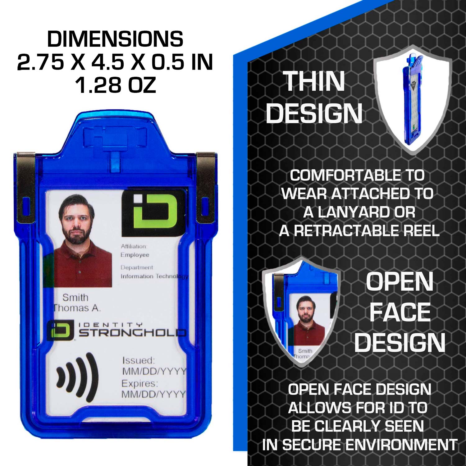 Secure Badge Holder Classic with BloxProx™ - Protects 125Khz HID Prox 1 ID Card Holder - Blue - IDSH5001 - 001B - Blu
