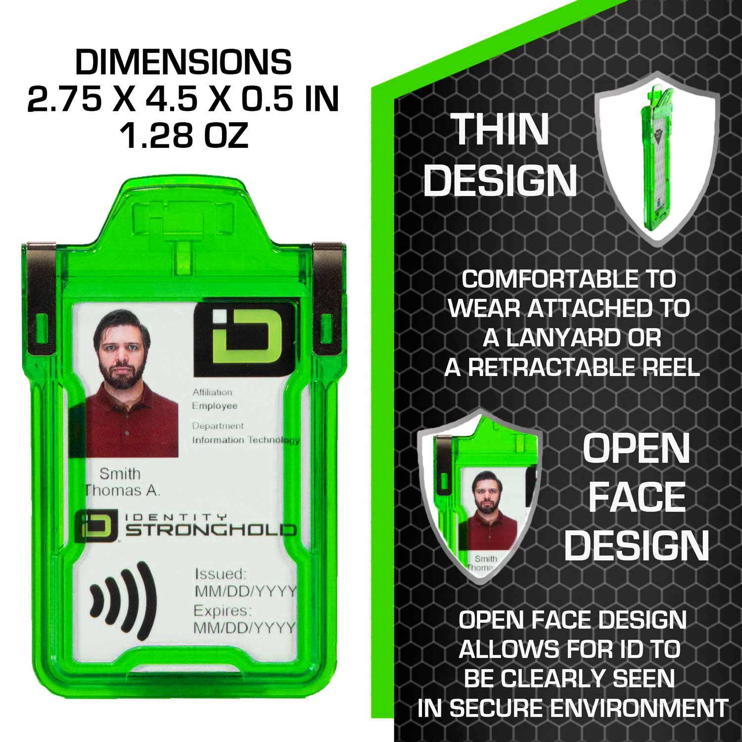 Secure Badge Holder Classic with BloxProx™ - Protects 125Khz HID Prox 1 ID Card Holder - Green - IDSH5001 - 001B - Grn