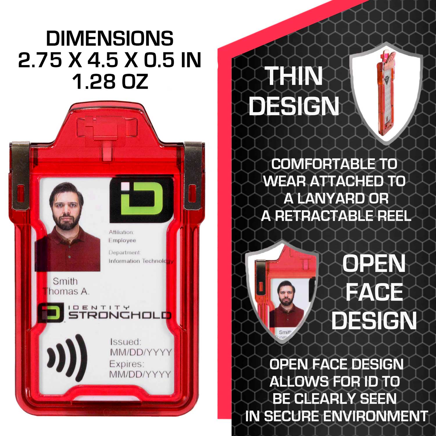 Secure Badge Holder Classic with BloxProx™ - Protects 125Khz HID Prox 1 ID Card Holder - Red - IDSH5001 - 001B - Red