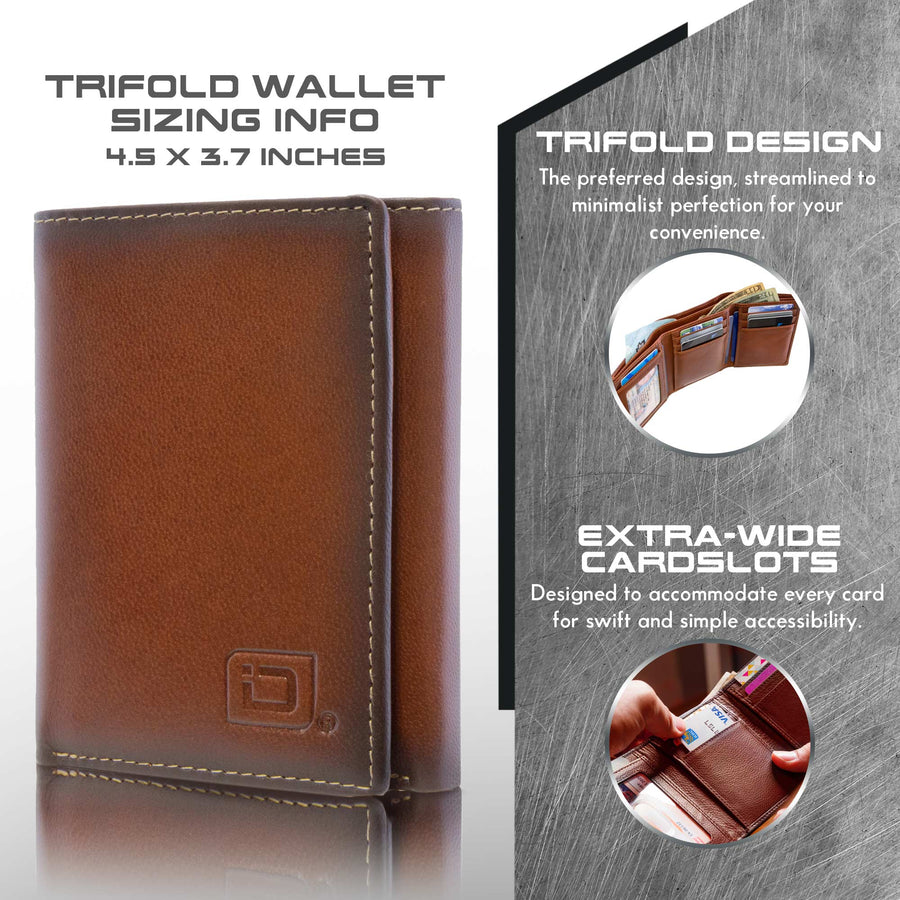 Shielded Leather Trifold Wallet | Custom Monogram Personalized Wallet