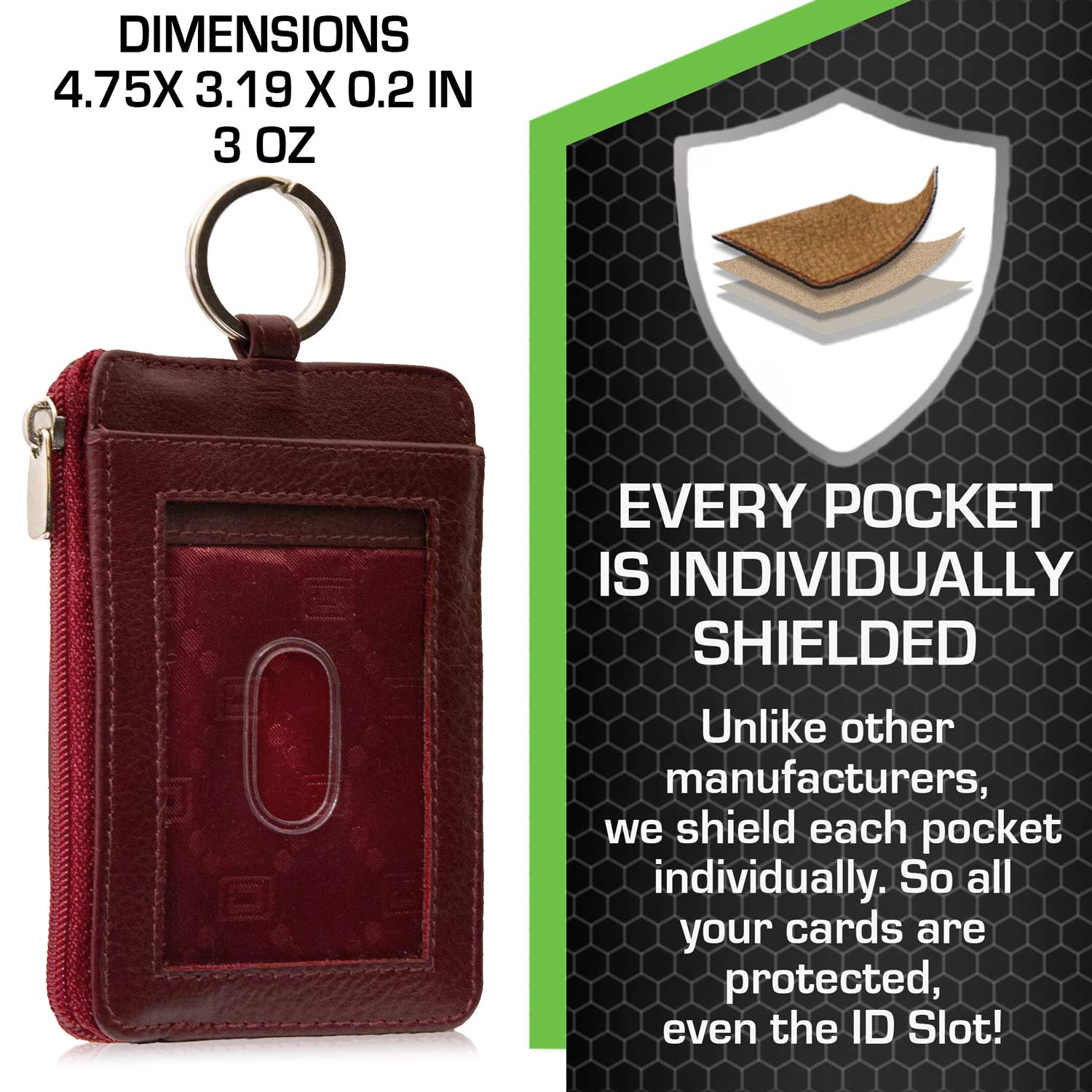 RFID Wallet Dual Portrait ID Leather Badge Holder - Red - IDSH7007 - red