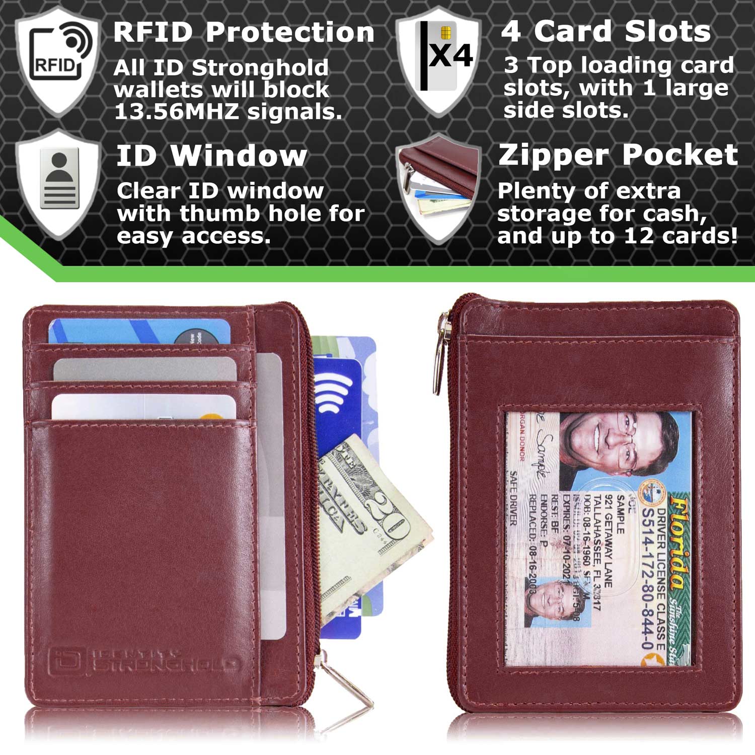 7004 Red RFID Blocking Minimalist Wallet Features