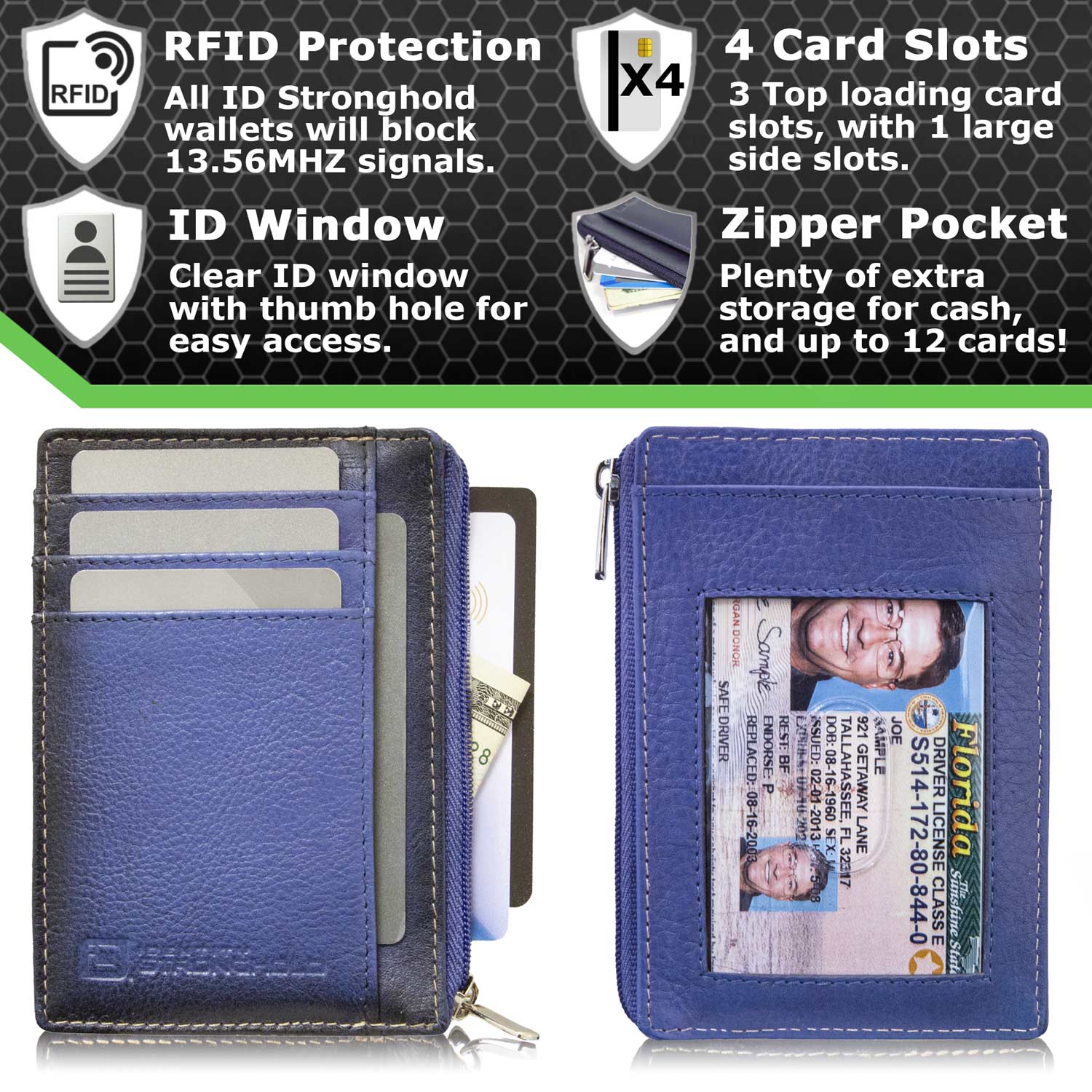 7004 Blue RFID Blocking Minimalist Wallet Features