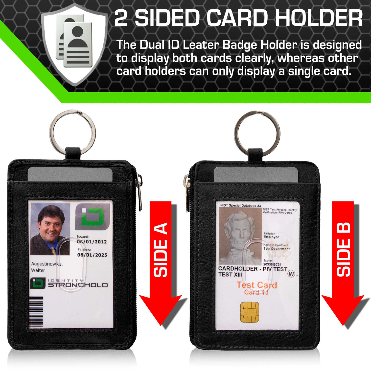 ID Wallet With Keyring | Leather RFID Badge Holder Wallet