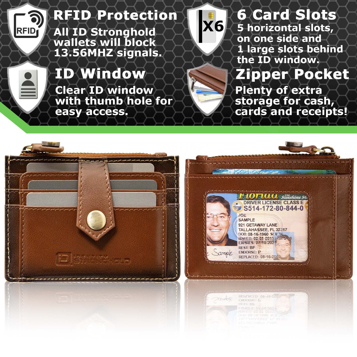RFID Blocking Money Clip Mini Wallet - Antiqued Brown - IDSH7074 - abrn