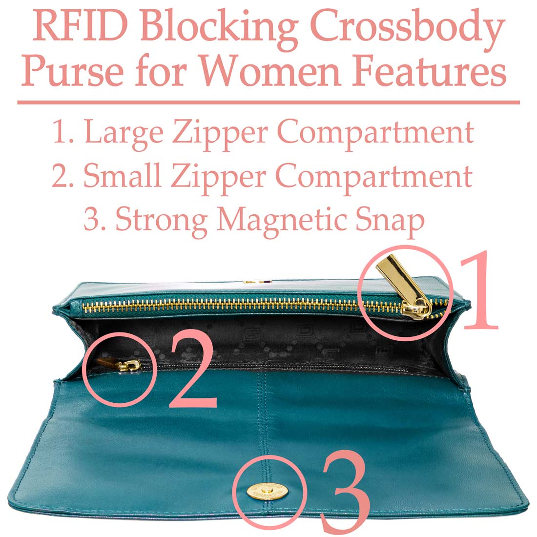 Luxury Leather RFID Blocking Crossbody Purse for Women – Shoulder Bag with Gold Chain - Blue - IDSH7157 - blu