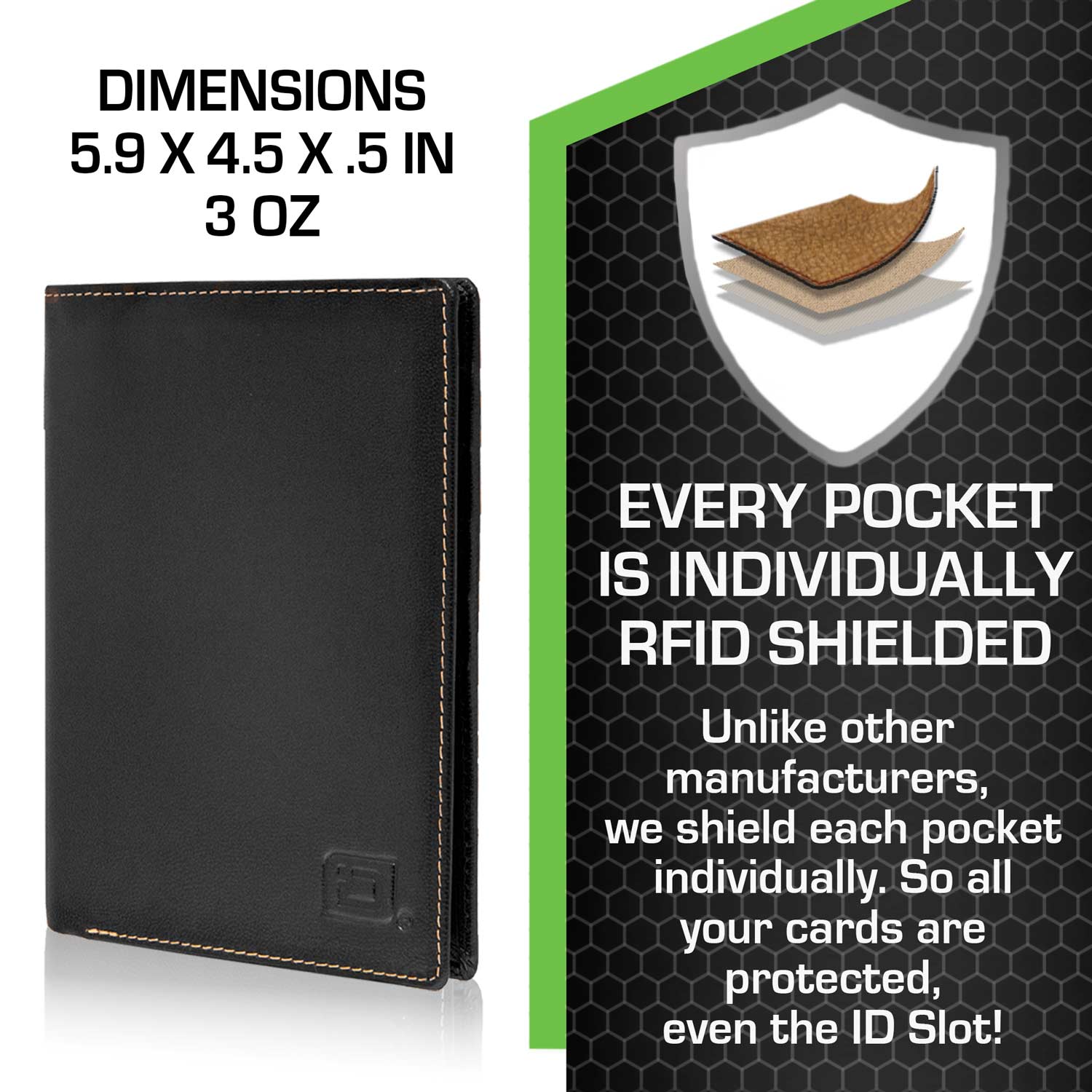 RFID-Blocking Leather-Passport-Wallet-Black-Dimension